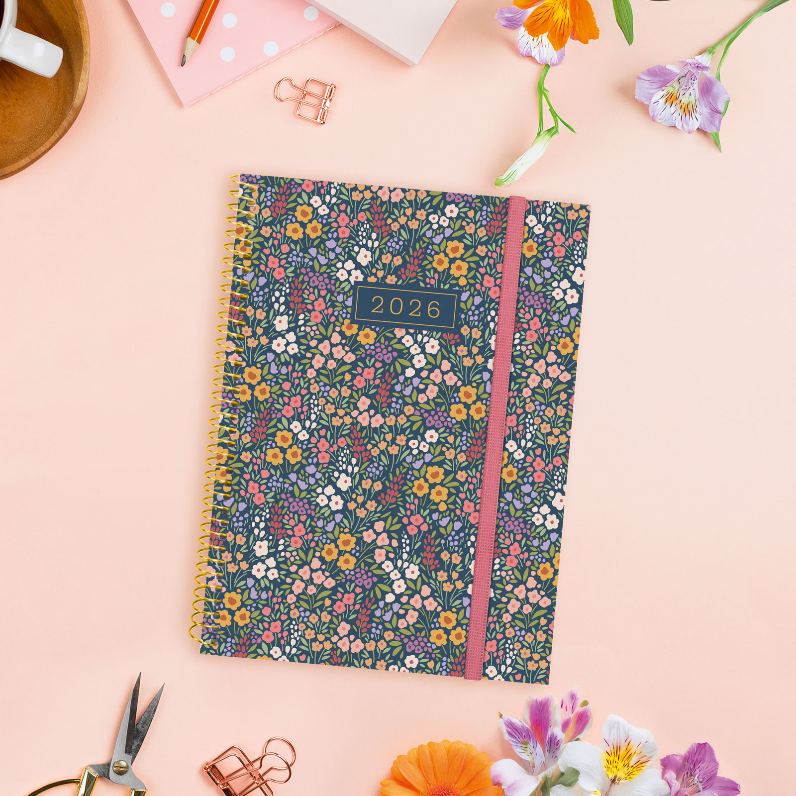 Agenda año 2026 Espiral Beta E10-155x212 mm Semana Vista Horizontal Flora Finocam multicolor portugués Multicolor-2
