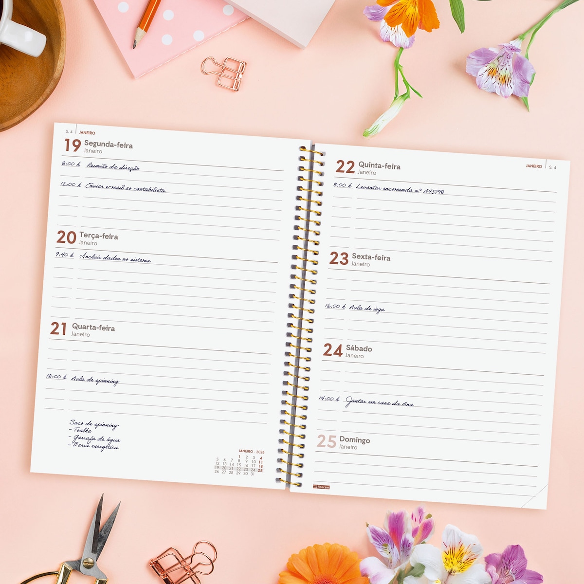 Agenda año 2026 Espiral Beta E10-155x212 mm Semana Vista Horizontal Flora Finocam multicolor portugués Multicolor-3