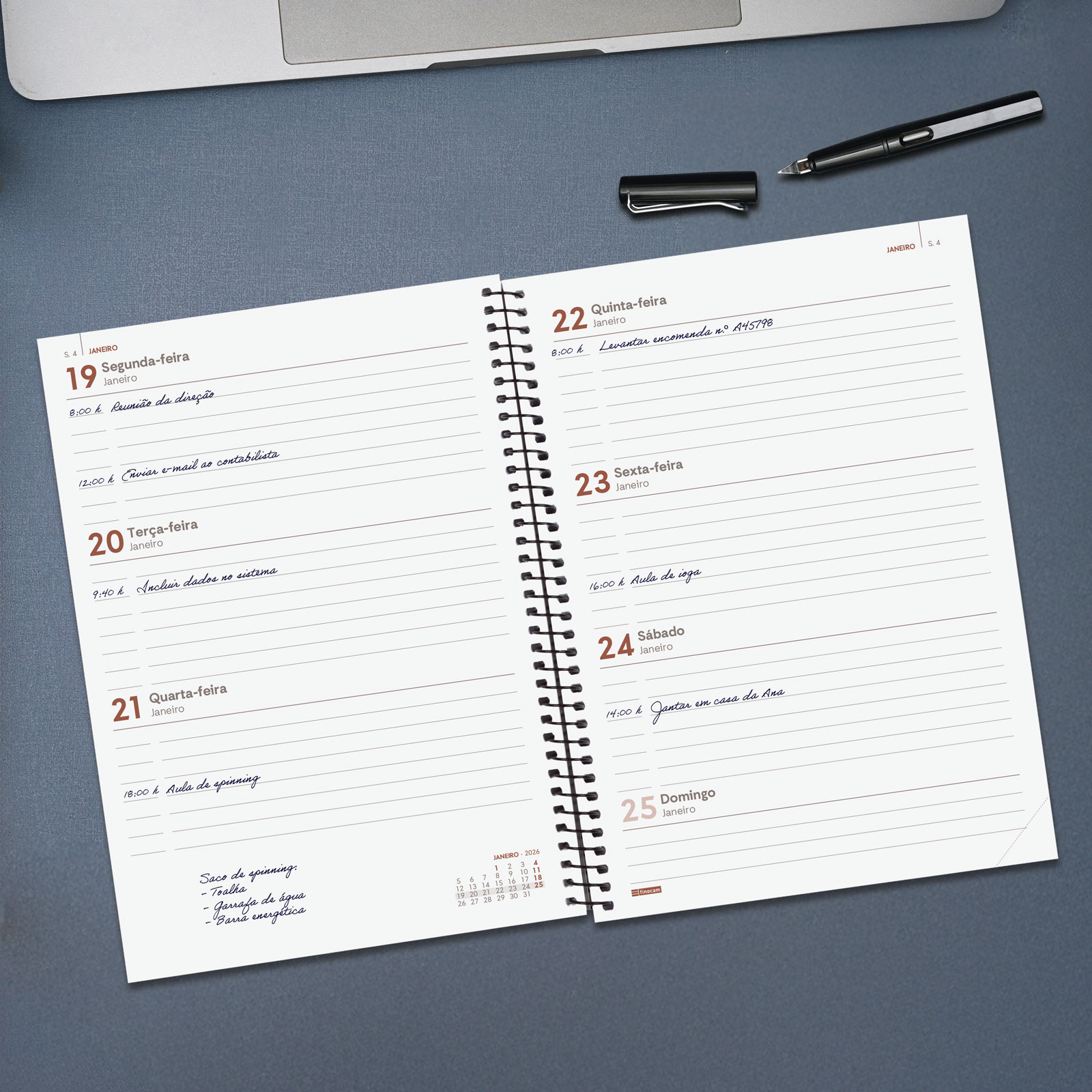 Agenda año 2026 Espiral Beta E10-155x212 mm Semana Vista Horizontal Finocam naranja portugués Naranja-3