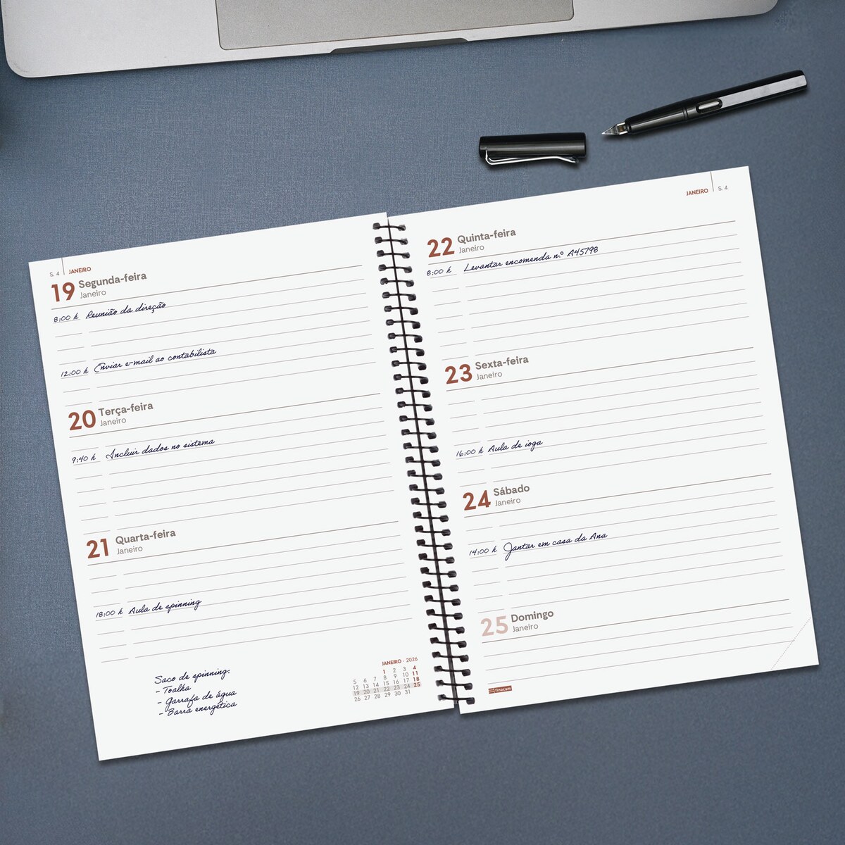 Agenda año 2026 Espiral Beta E10-155x212 mm Semana Vista Horizontal Finocam verde portugués Verde-3