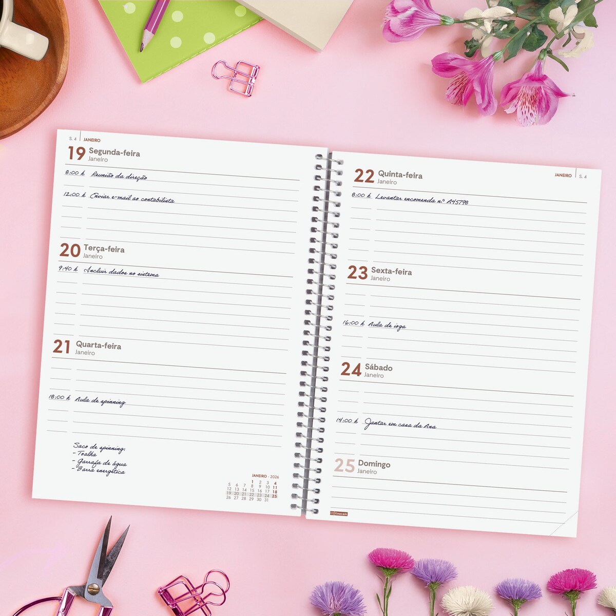 Agenda año 2026 Espiral Beta E10-155x212 mm Semana Vista Horizontal Imposible Finocam multicolor portugués Multicolor-3