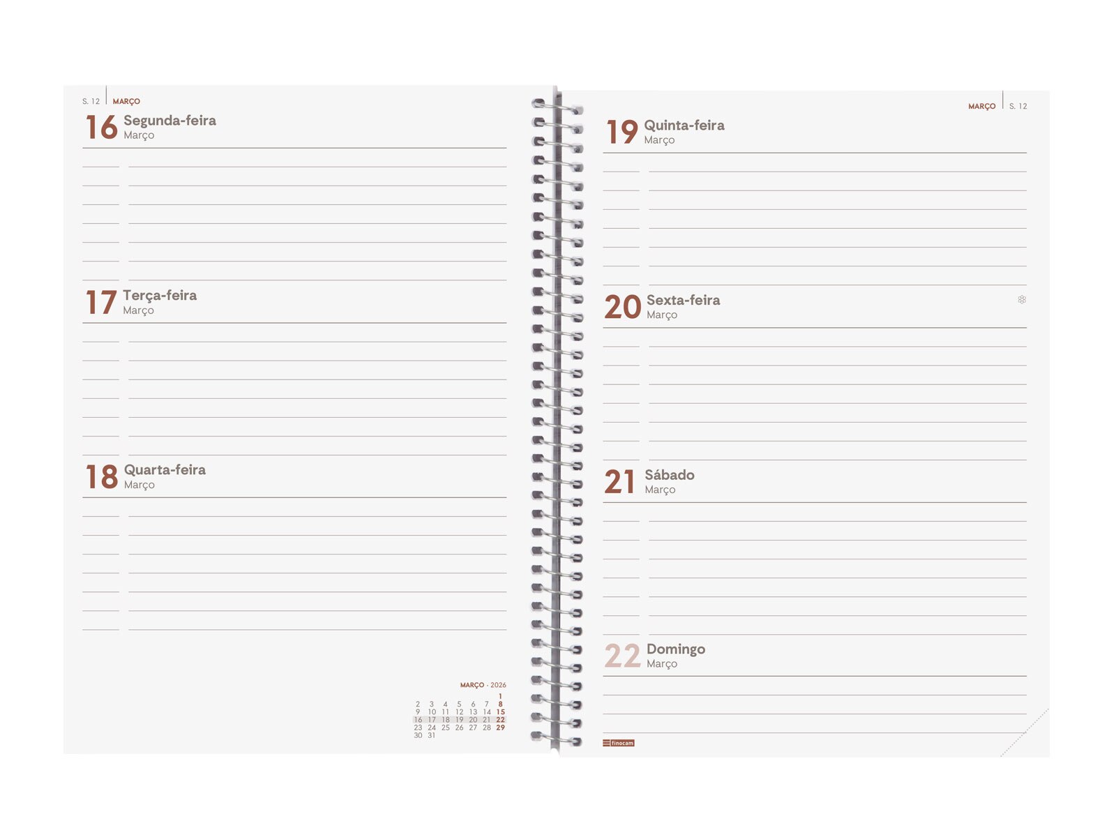 Agenda año 2026 Espiral Beta E10-155x212 mm Semana Vista Horizontal Imposible Finocam multicolor portugués Multicolor-4