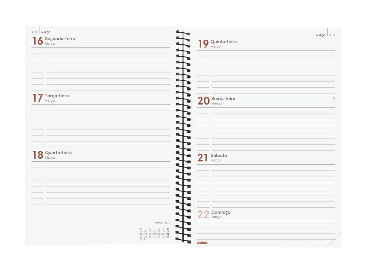 Agenda año 2026 Espiral Beta E10-155x212 mm Semana Vista Horizontal Finocam rojo portugués Rojo-4