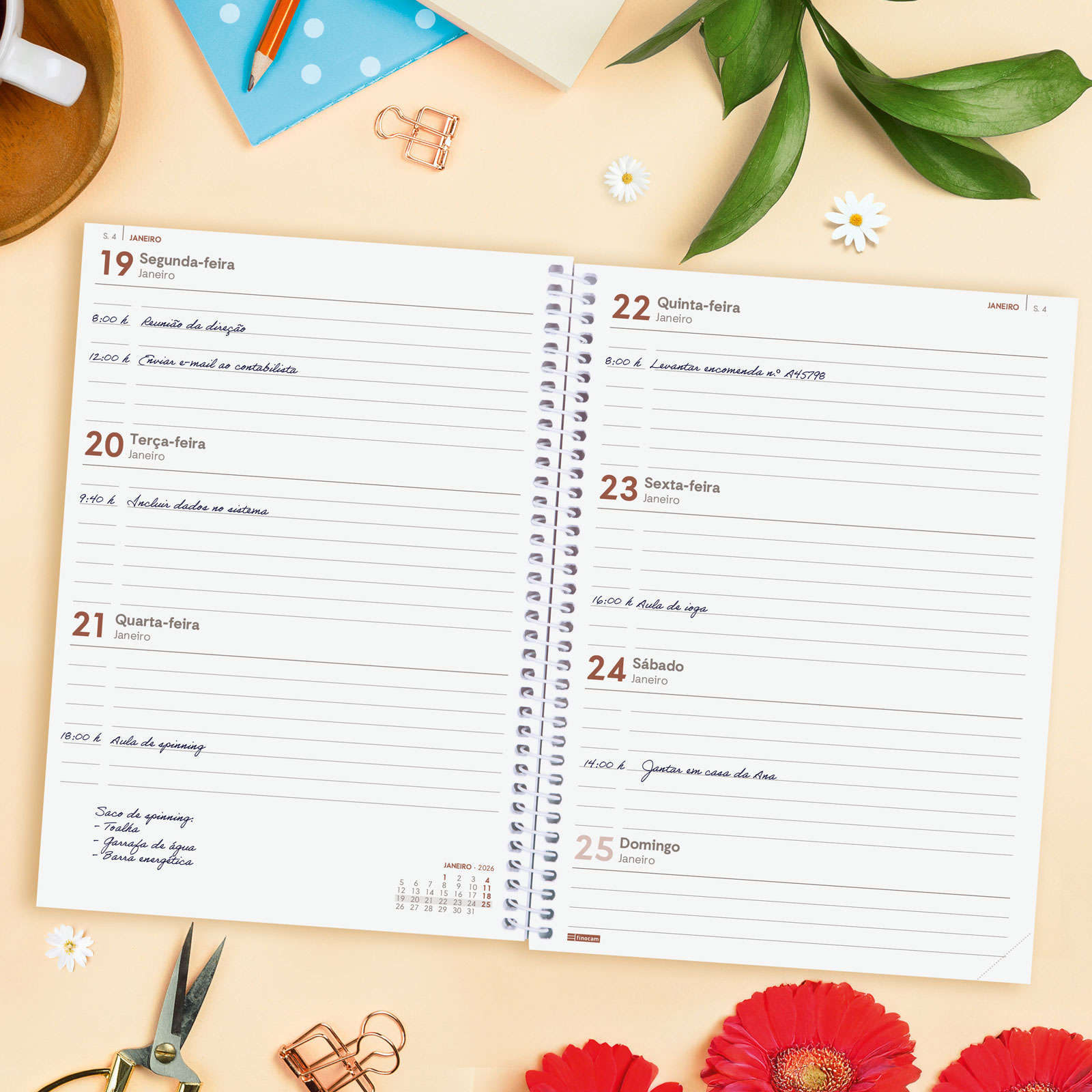 Agenda año 2026 Espiral Beta E10-155x212 mm Semana Vista Horizontal Ahora Finocam multicolor portugués Multicolor-3