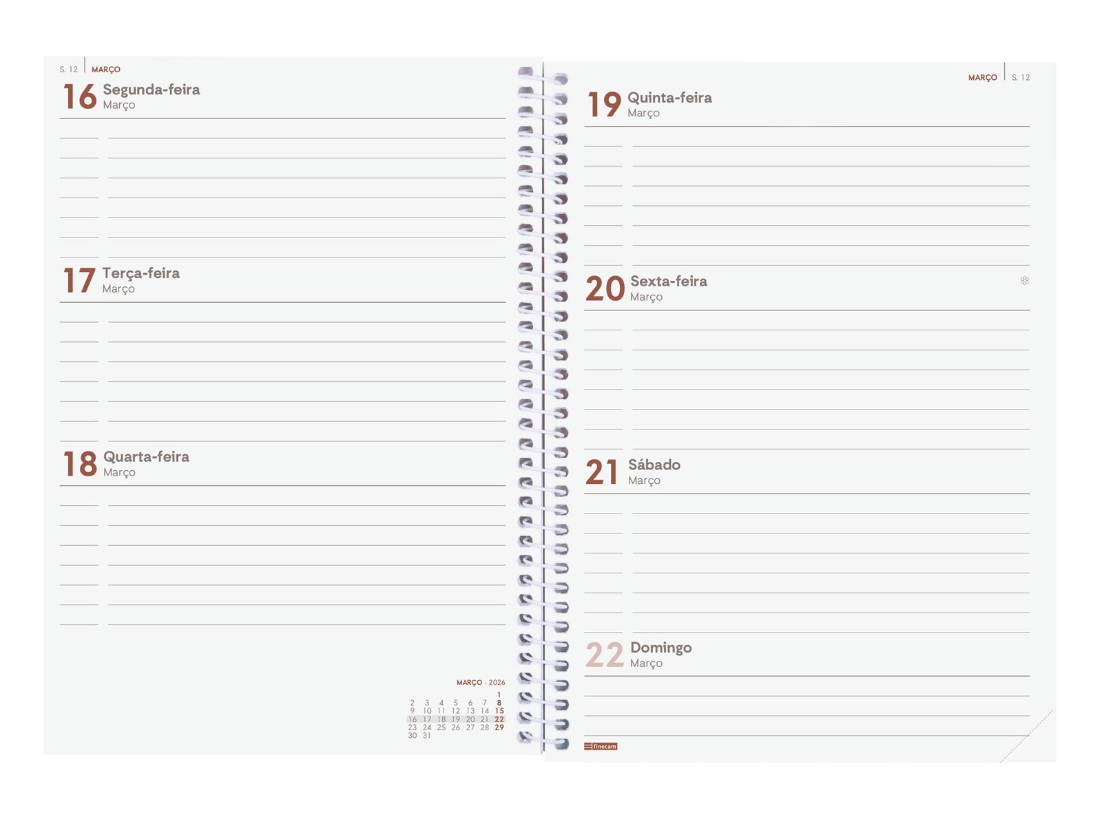 Agenda año 2026 Espiral Beta E10-155x212 mm Semana Vista Horizontal Ahora Finocam multicolor portugués Multicolor-4
