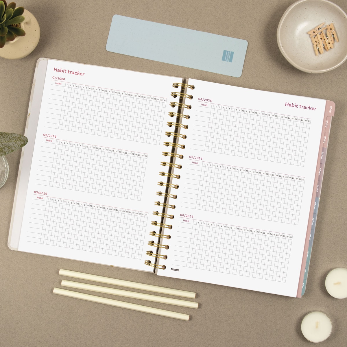 Agenda espiral doble año 2026 Optimal B5 - 176x250 mm 1 Día Página Vera Finocam multicolor internacional multilingüe Multicolor-5