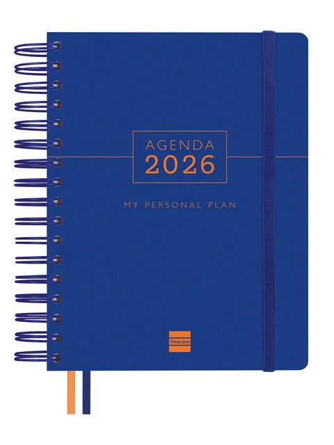 Imagen 0 de Agenda espiral doble año 2026 Tempus 4º-155x217 mm 1 Día Página Finocam azul castellano multilingüe