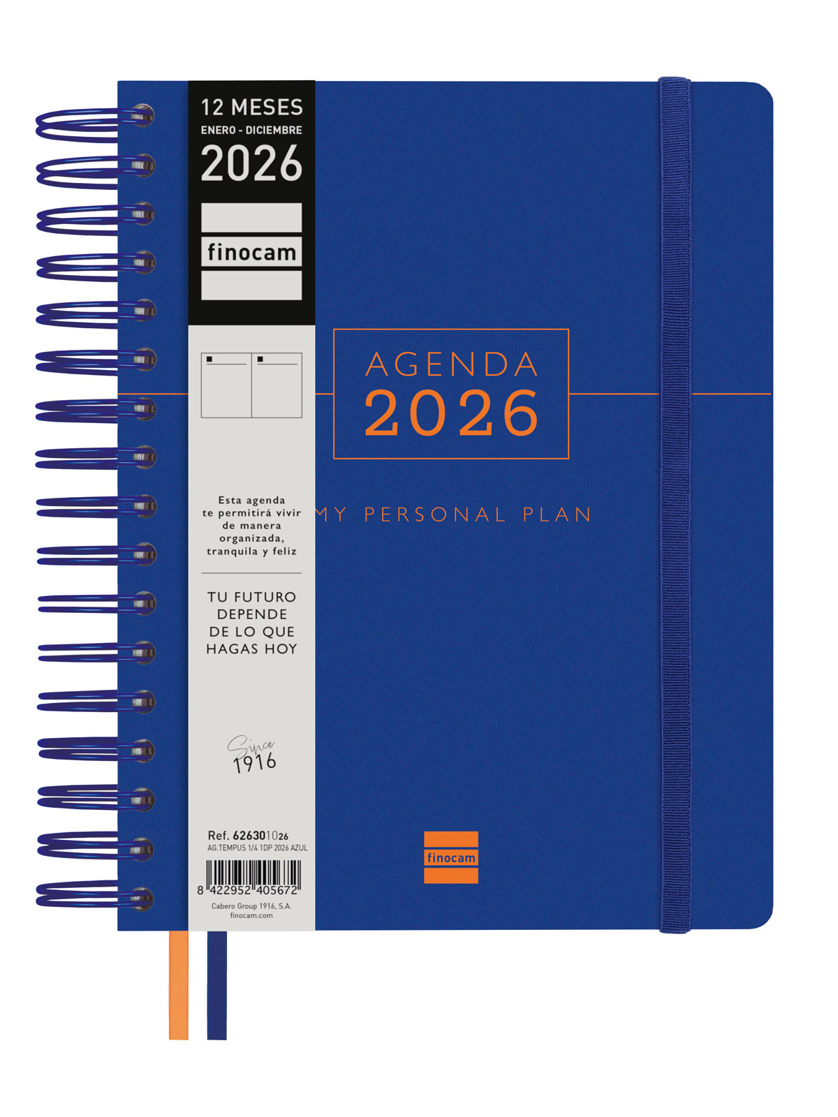 Agenda espiral doble año 2026 Tempus 4º-155x217 mm 1 Día Página Finocam azul castellano multilingüe Azul-2