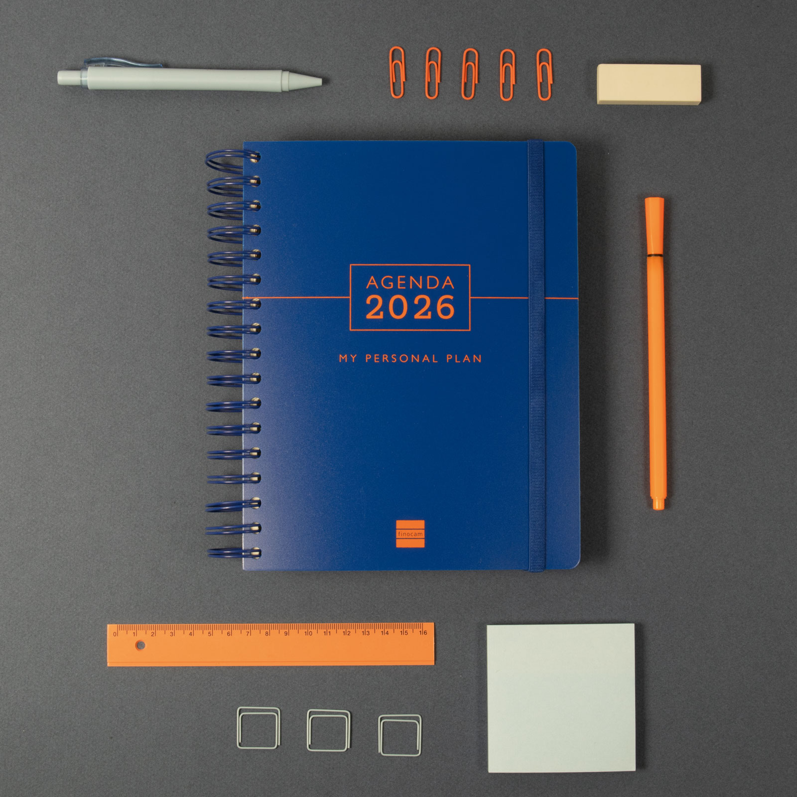 Agenda espiral doble año 2026 Tempus 4º-155x217 mm 1 Día Página Finocam azul castellano multilingüe Azul-3