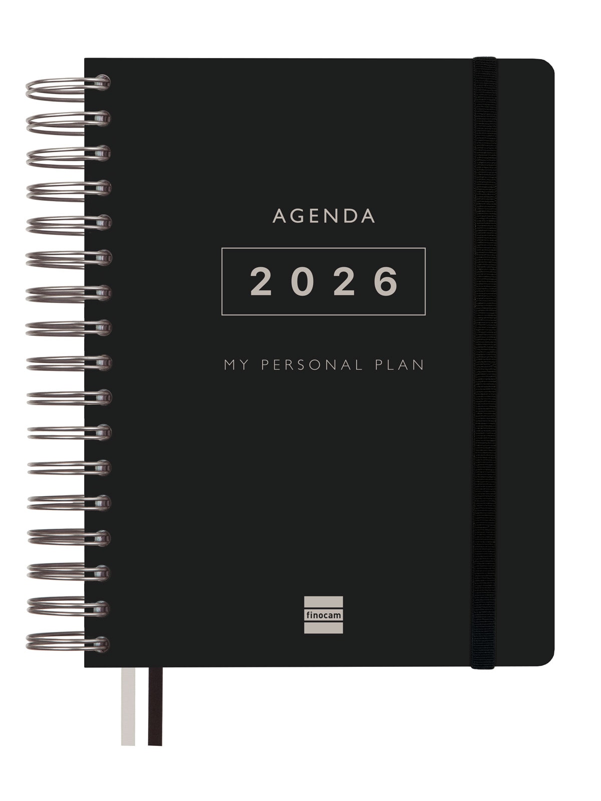 Agenda espiral doble año 2026 Tempus 4º-155x217 mm 1 Día Página Finocam negro castellano multilingüe Negro-1