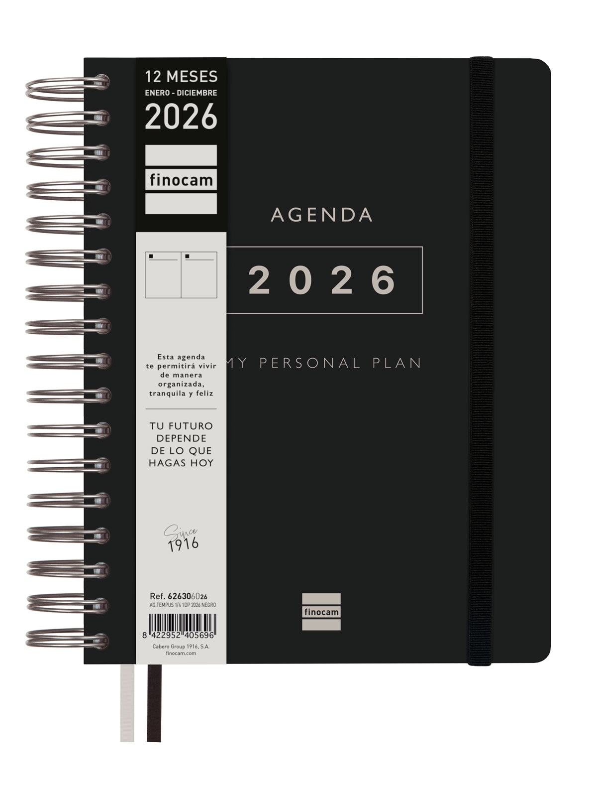 Agenda espiral doble año 2026 Tempus 4º-155x217 mm 1 Día Página Finocam negro castellano multilingüe Negro-2