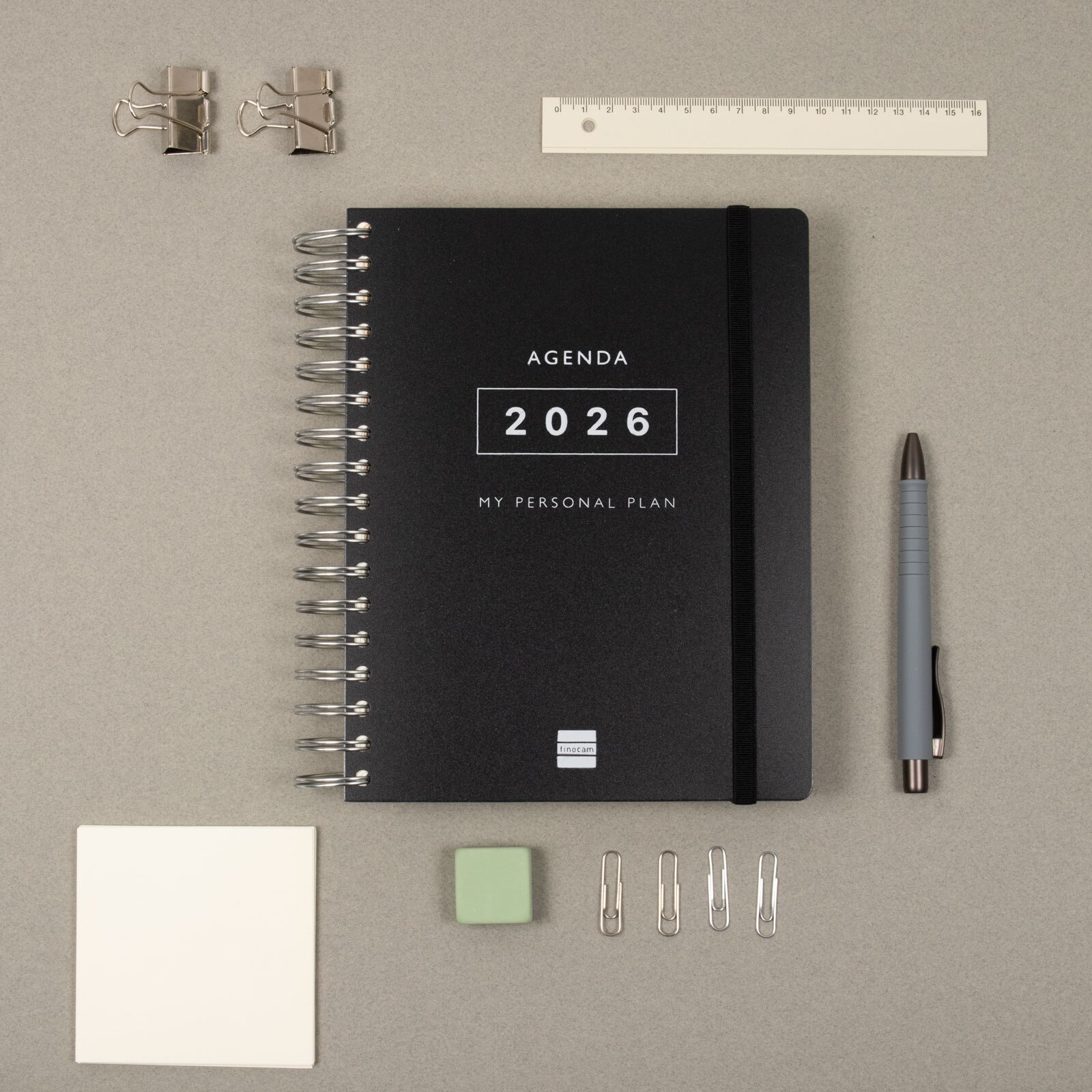Agenda espiral doble año 2026 Tempus 4º-155x217 mm 1 Día Página Finocam negro castellano multilingüe Negro-3