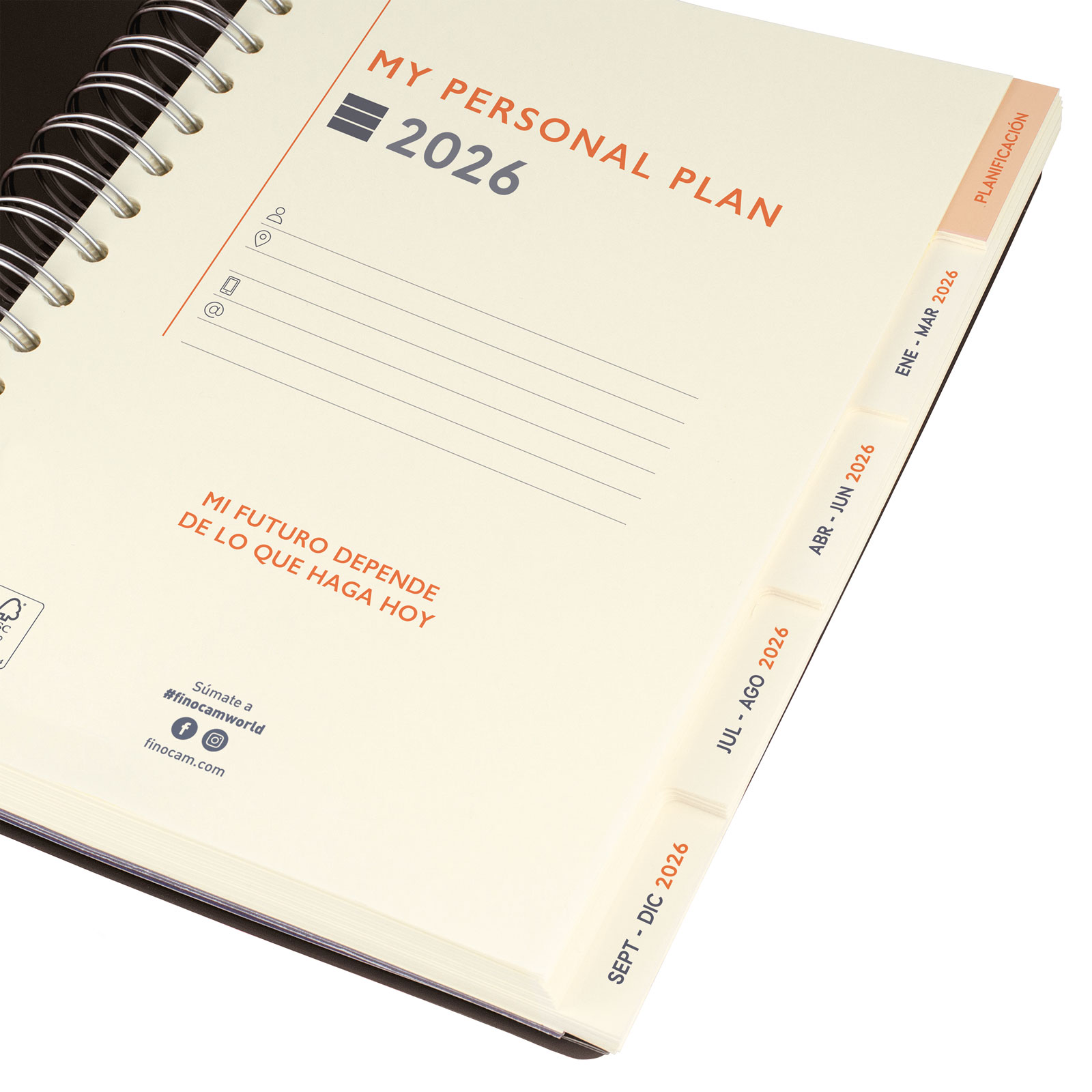 Agenda espiral doble año 2026 Tempus 4º-155x217 mm 1 Día Página Finocam negro castellano multilingüe Negro-8