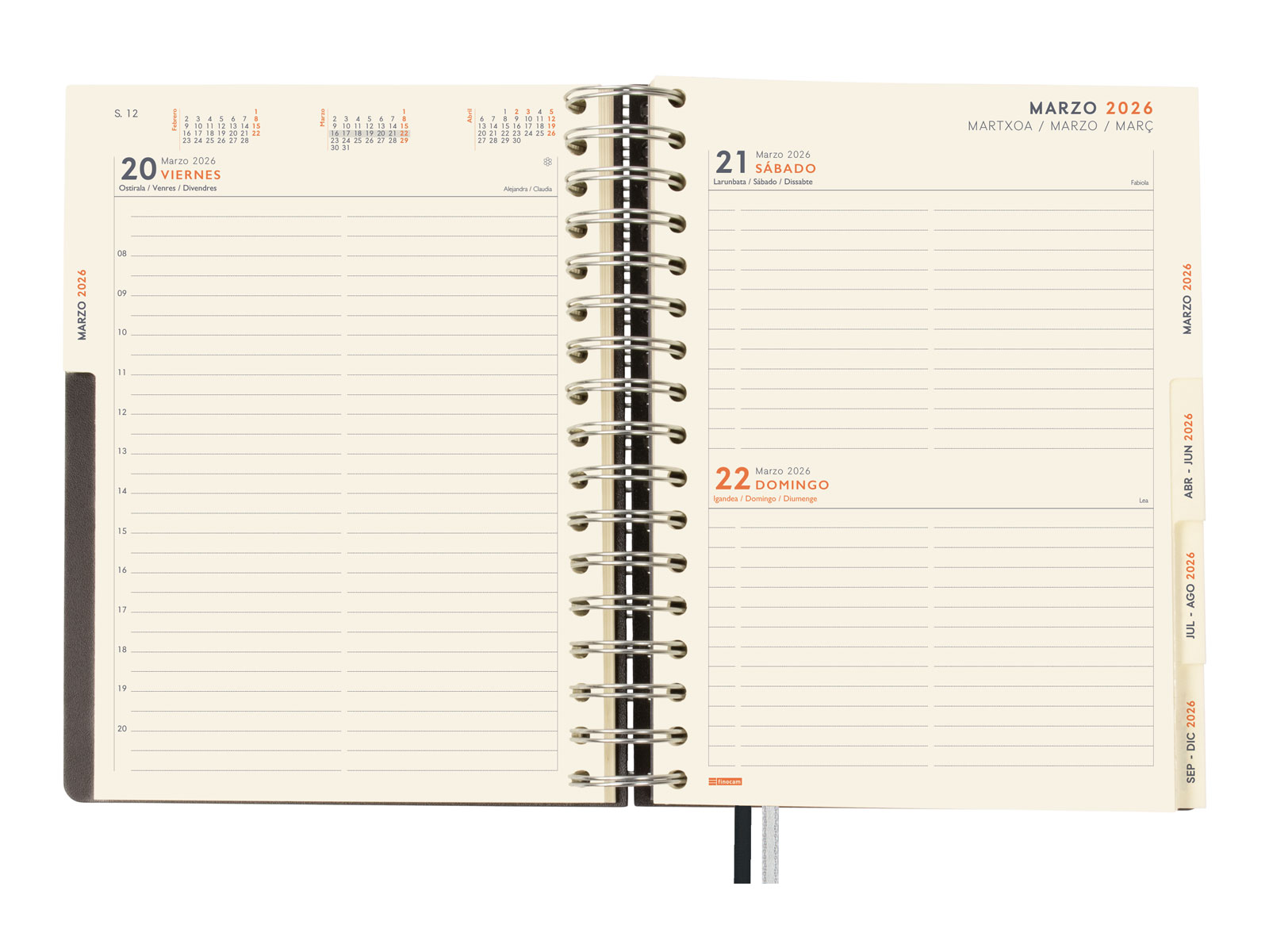 Agenda espiral doble año 2026 Tempus 4º-155x217 mm 1 Día Página Finocam negro castellano multilingüe Negro-11