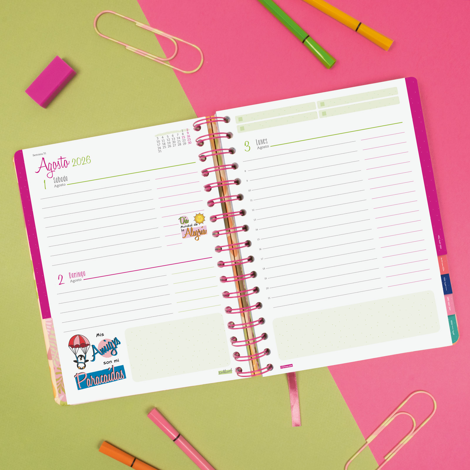Agenda espiral doble año 2026 Talkual 4º-155x217 mm 1 Día Página Ideas Finocam multicolor castellano Multicolor-3
