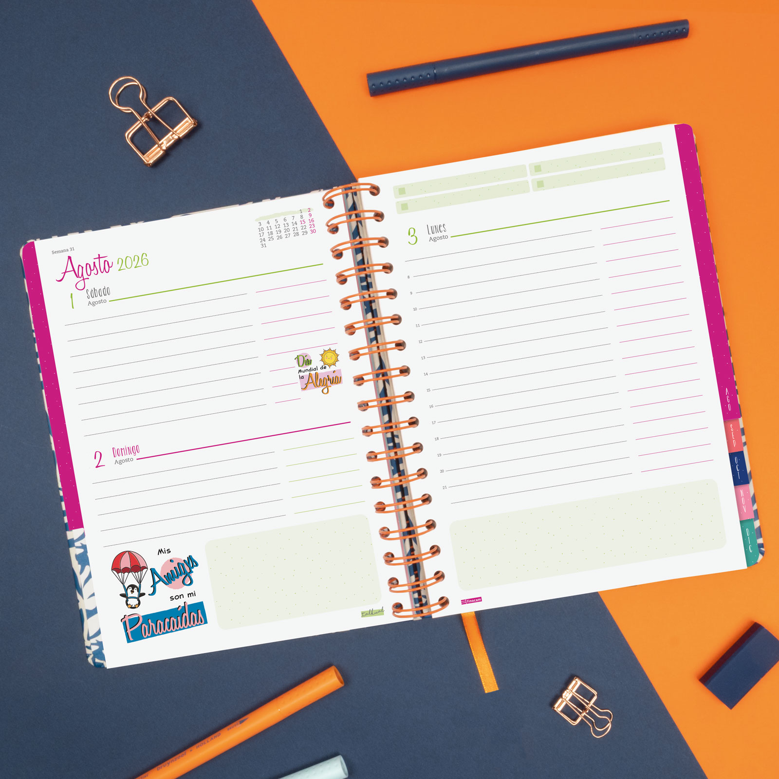 Agenda espiral doble año 2026 Talkual 4º-155x217 mm 1 Día Página Aquí Finocam multicolor castellano Multicolor-3