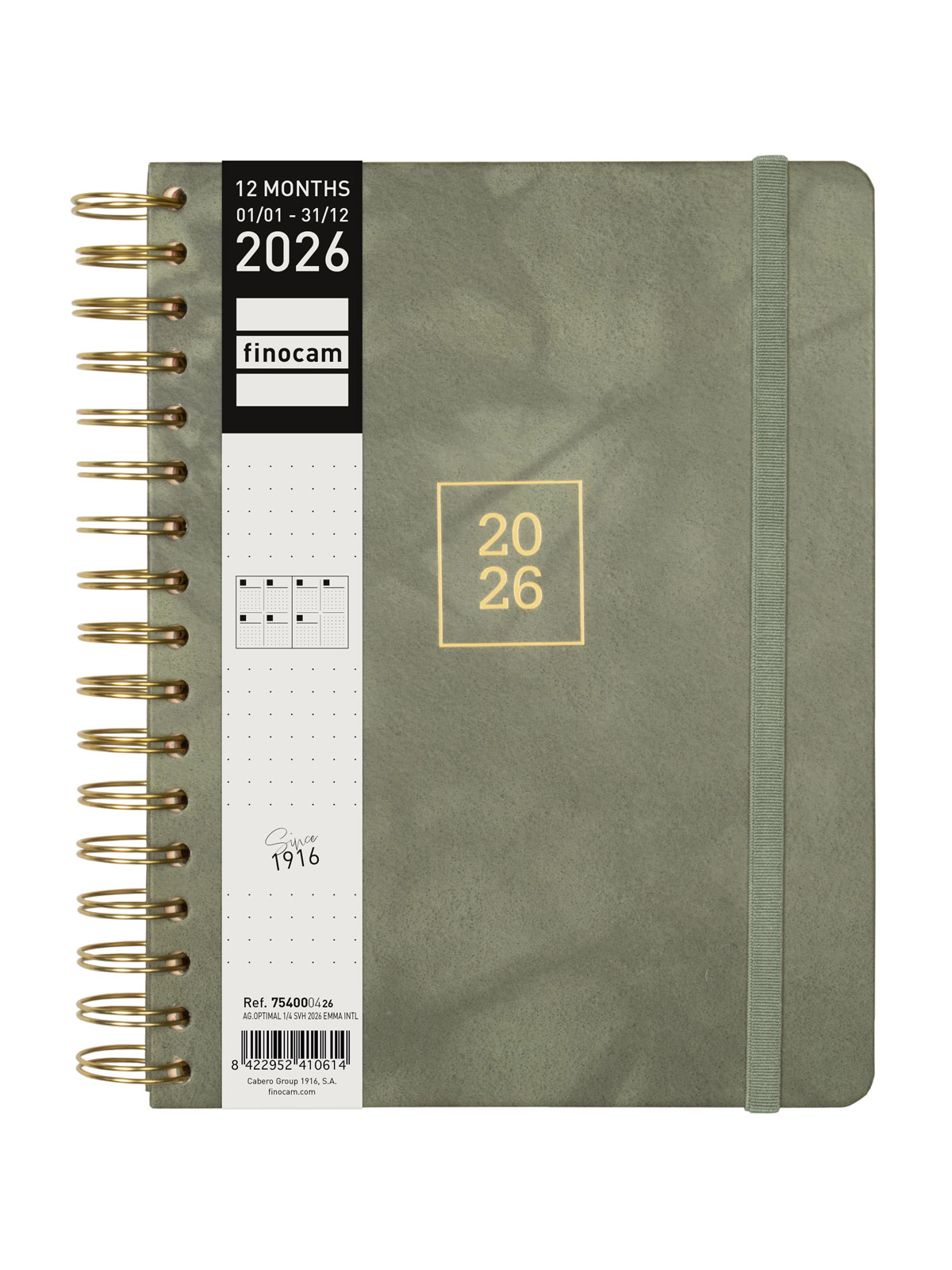 Agenda espiral doble año 2026 Optimal 4º - 155x212 mm Semana Vista Horizontal Emma Finocam multicolor internacional multilingüe Multicolor-2
