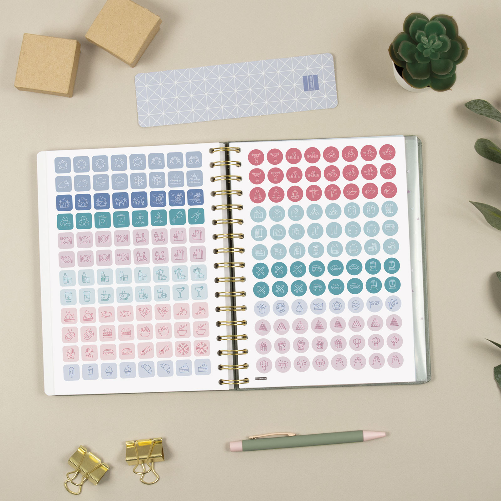 Agenda espiral doble año 2026 Optimal 4º - 155x212 mm Semana Vista Horizontal Emma Finocam multicolor internacional multilingüe Multicolor-6