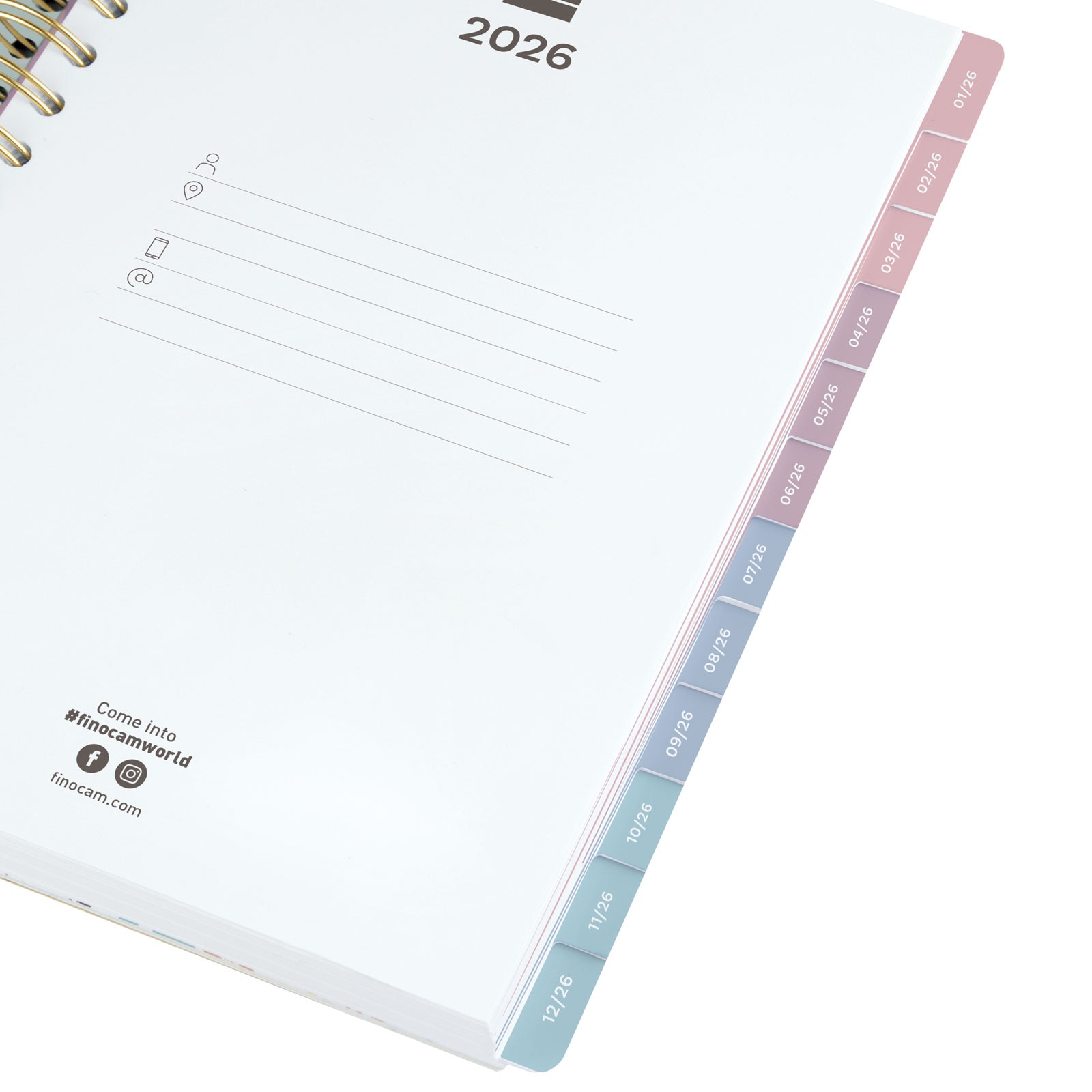 Agenda espiral doble año 2026 Optimal 4º - 155x212 mm Semana Vista Horizontal Emma Finocam multicolor internacional multilingüe Multicolor-10