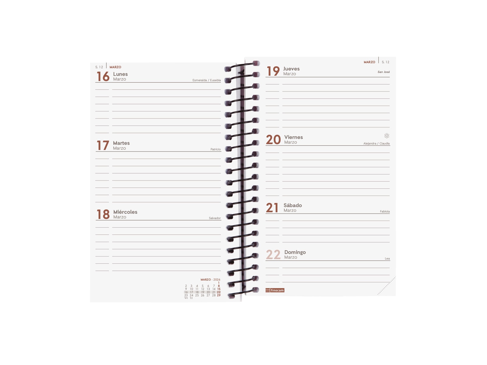 Agenda año 2026 Espiral Basics Opaque E3-79x127 mm Semana Vista Horizontal Finocam burdeos castellano Burdeos-4