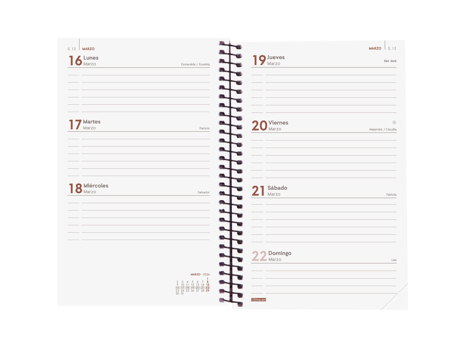 Agenda año 2026 Espiral Basics Opaque E5-117x181 mm Semana Vista Horizontal Finocam negro castellano Negro-4