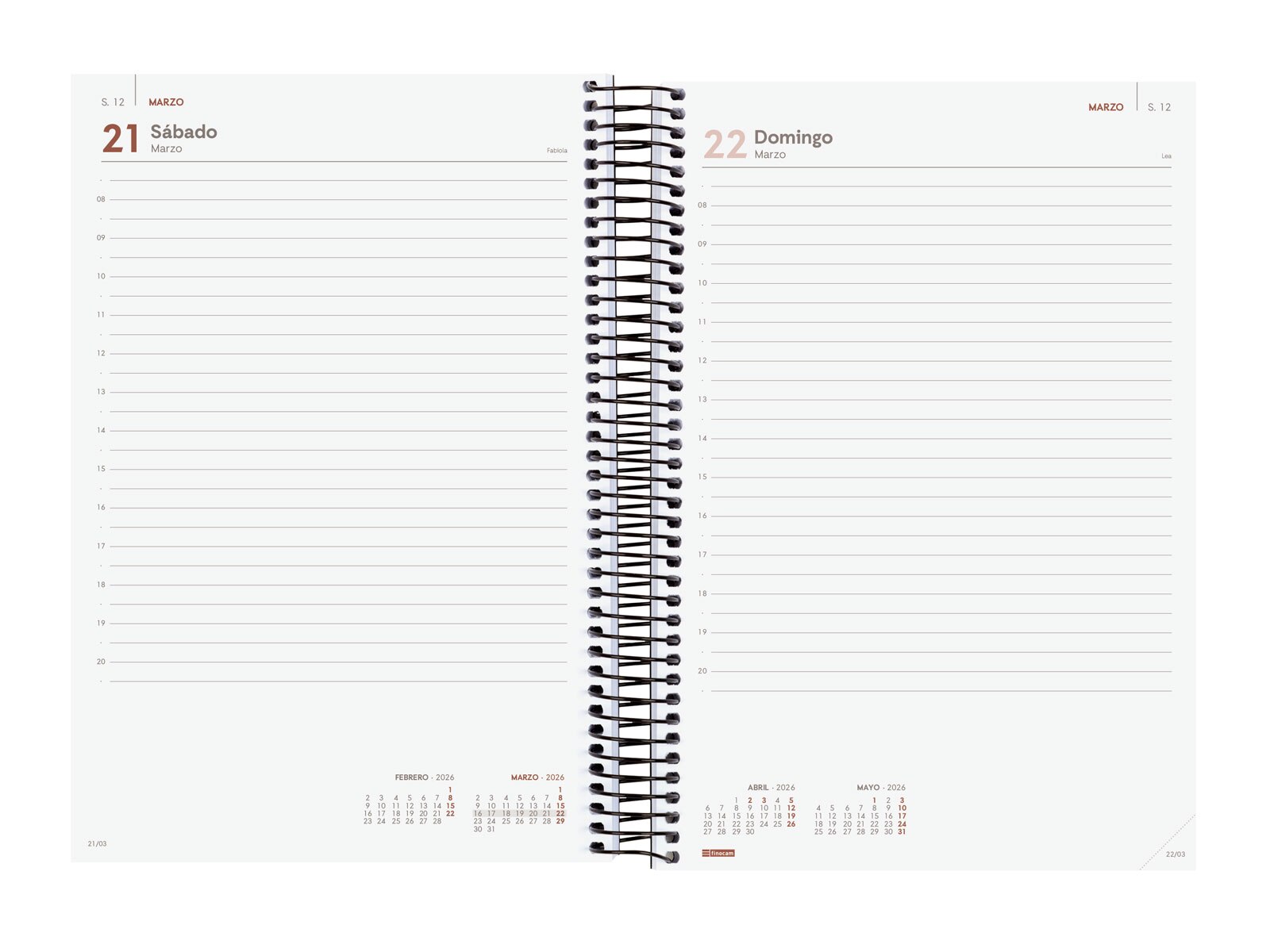 Agenda año 2026 Espiral Basics Opaque E11- 165x242 mm 1 Día Página Finocam negro castellano Negro-4
