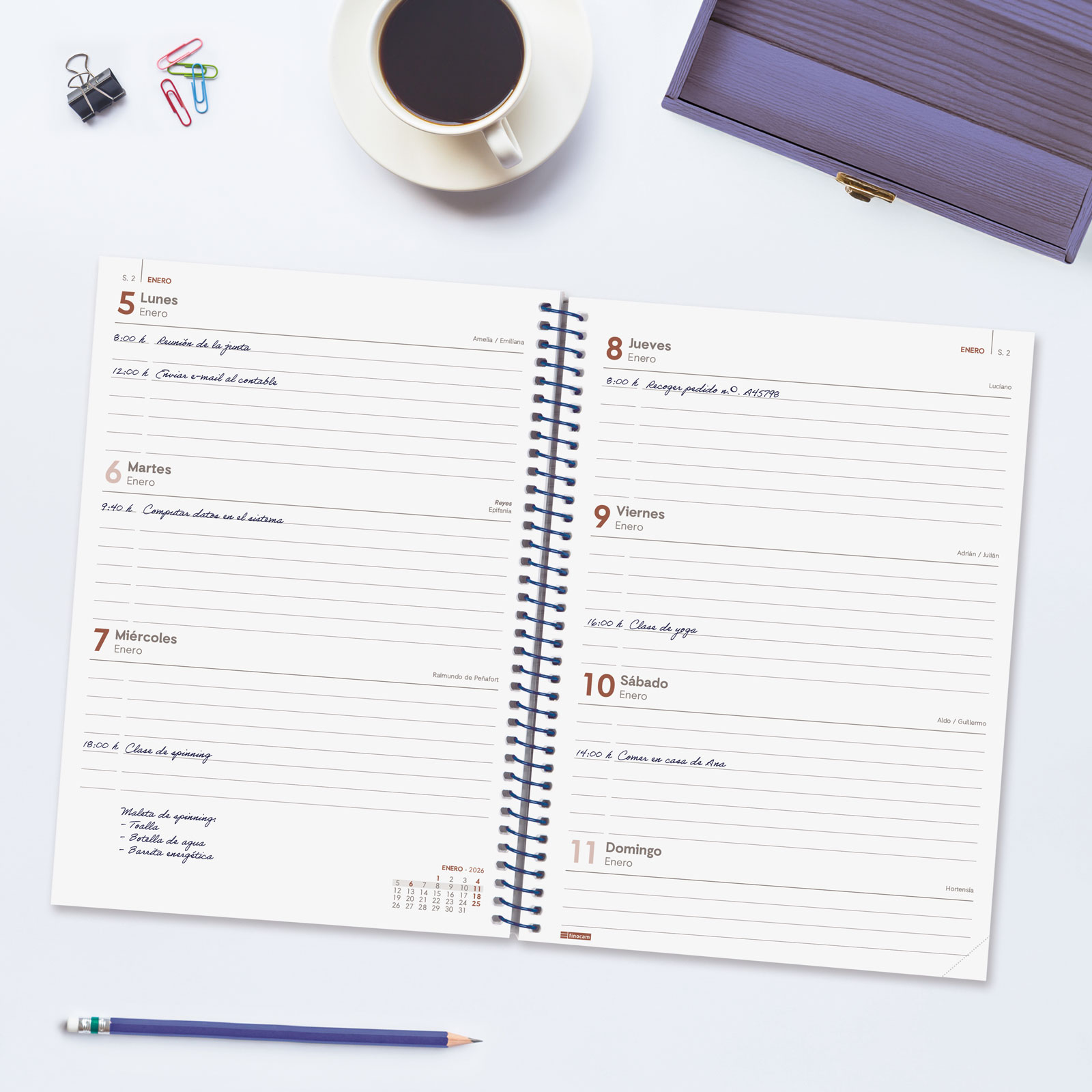 Agenda año 2026 Espiral Basics Year E10-155x212 mm Semana Vista Horizontal Finocam azul castellano Azul-3