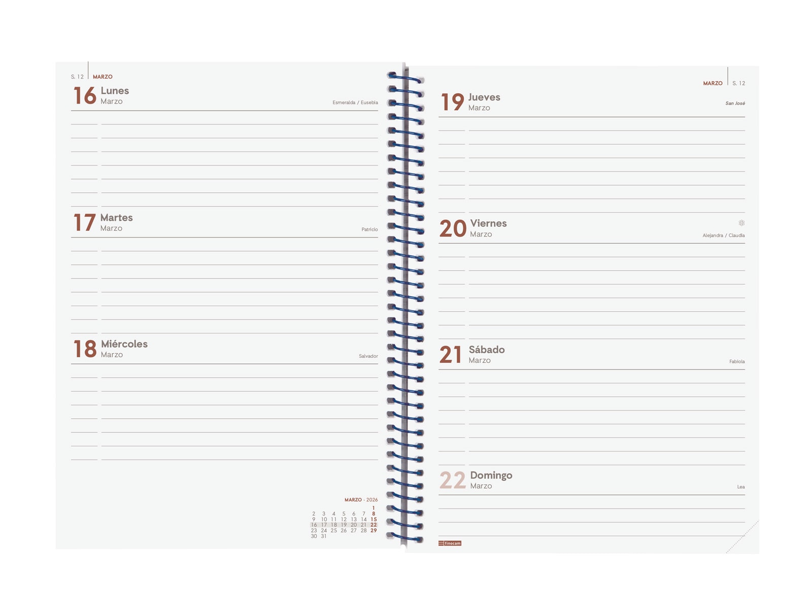 Agenda año 2026 Espiral Basics Year E10-155x212 mm Semana Vista Horizontal Finocam azul castellano Azul-4