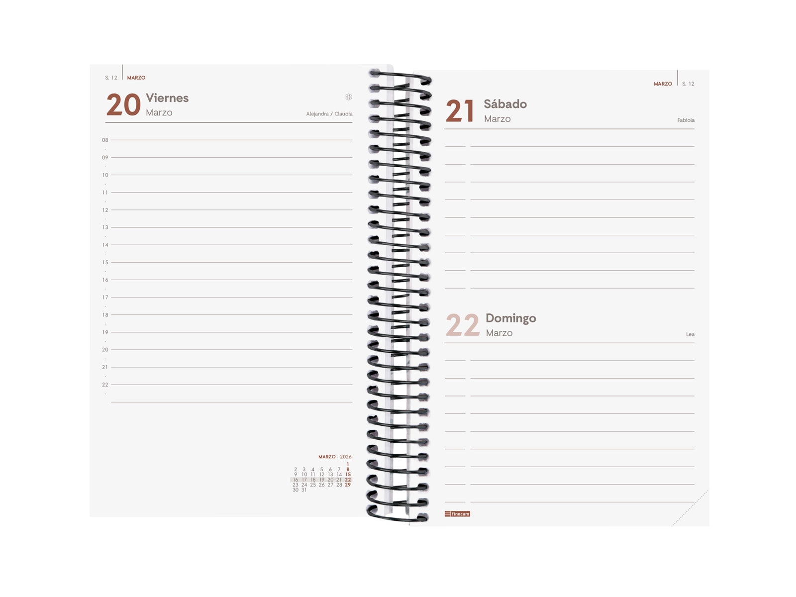 Agenda año 2026 Espiral Basics Year E5-117x181 mm 1 Día Página Finocam negro castellano Negro-4