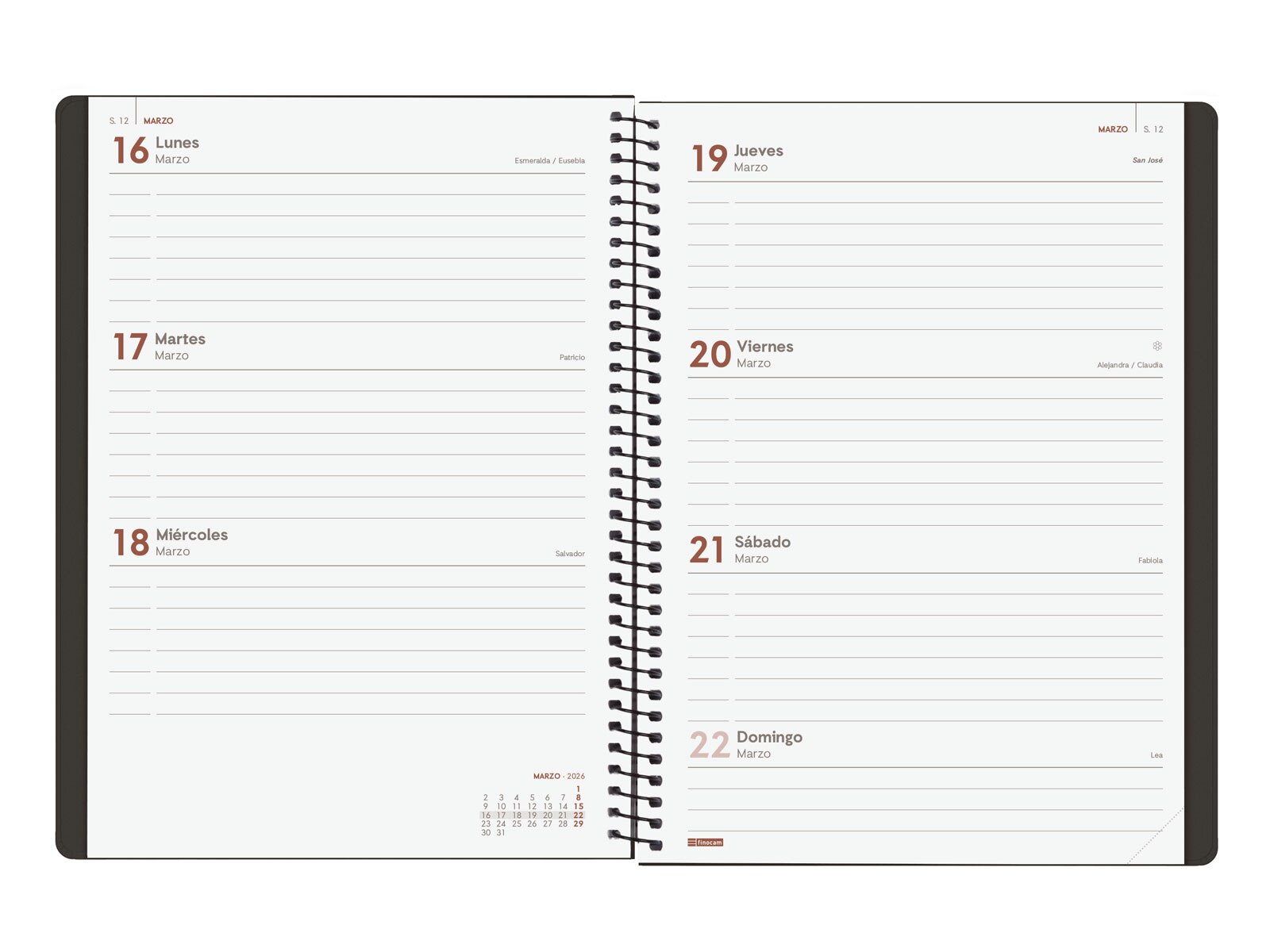 Agenda año 2026 Espiral Basics My E10-155x212 mm Semana Vista Horizontal Finocam negro castellano Negro-4