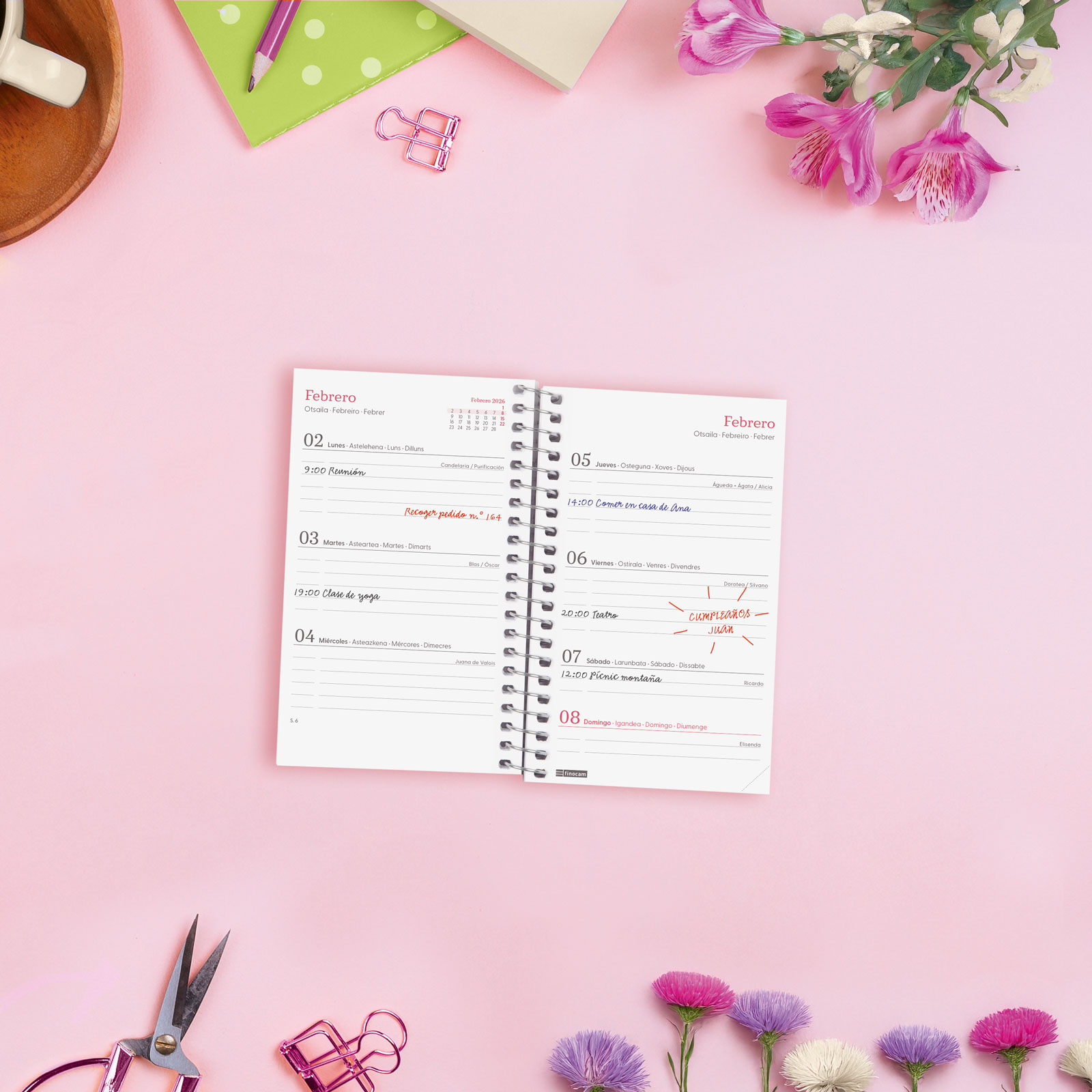 Agenda año 2026 Espiral Trendy Design Collection E3-79x127 mm Semana Vista Horizontal Imposible Finocam multicolor castellano multilingüe Multicolor-3