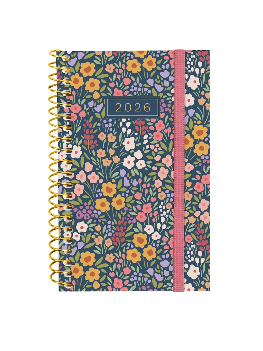 Agenda año 2026 Espiral Trendy Design Collection E3-79x127 mm Semana Vista Horizontal Flora Finocam multicolor castellano multilingüe Multicolor-1