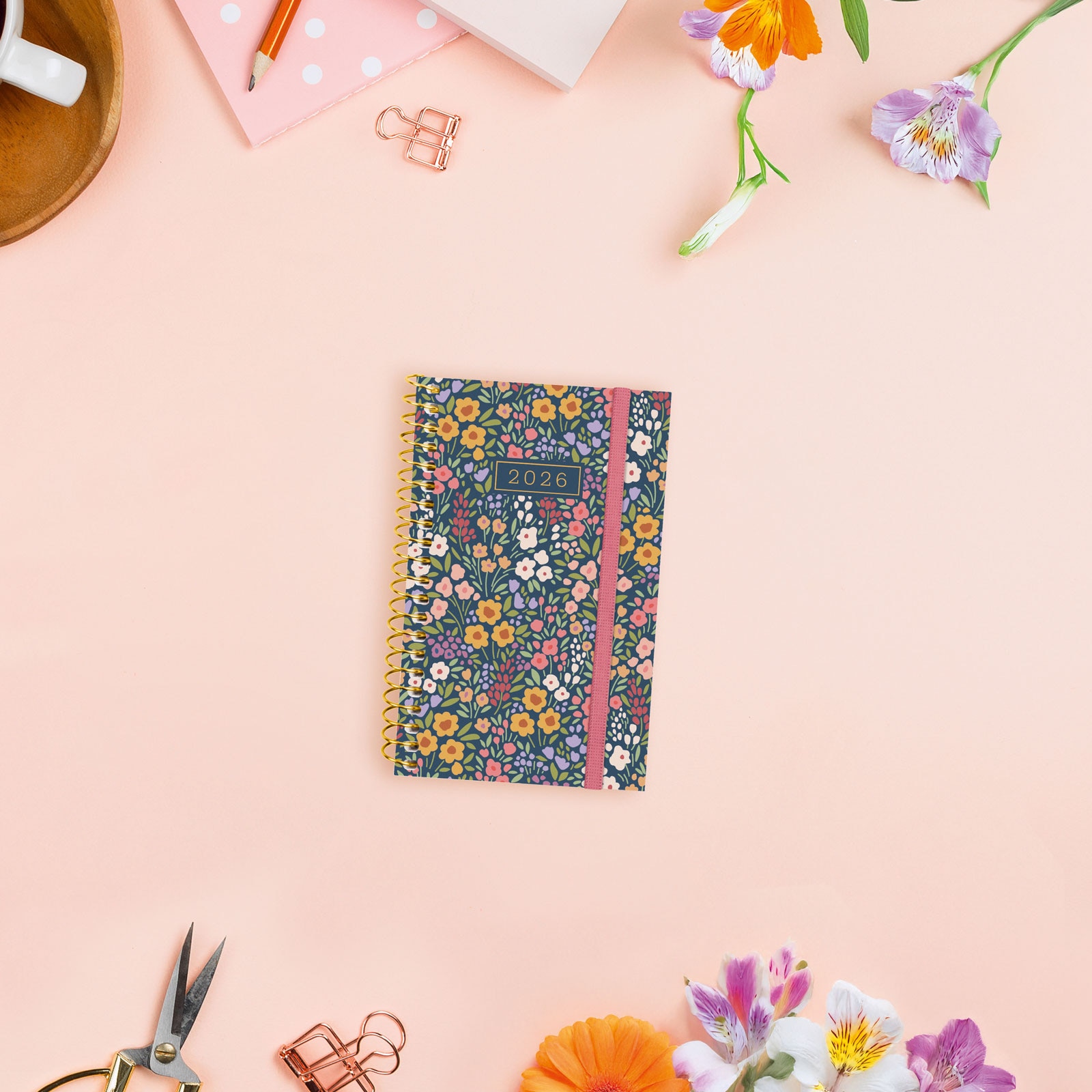 Agenda año 2026 Espiral Trendy Design Collection E3-79x127 mm Semana Vista Horizontal Flora Finocam multicolor castellano multilingüe Multicolor-2