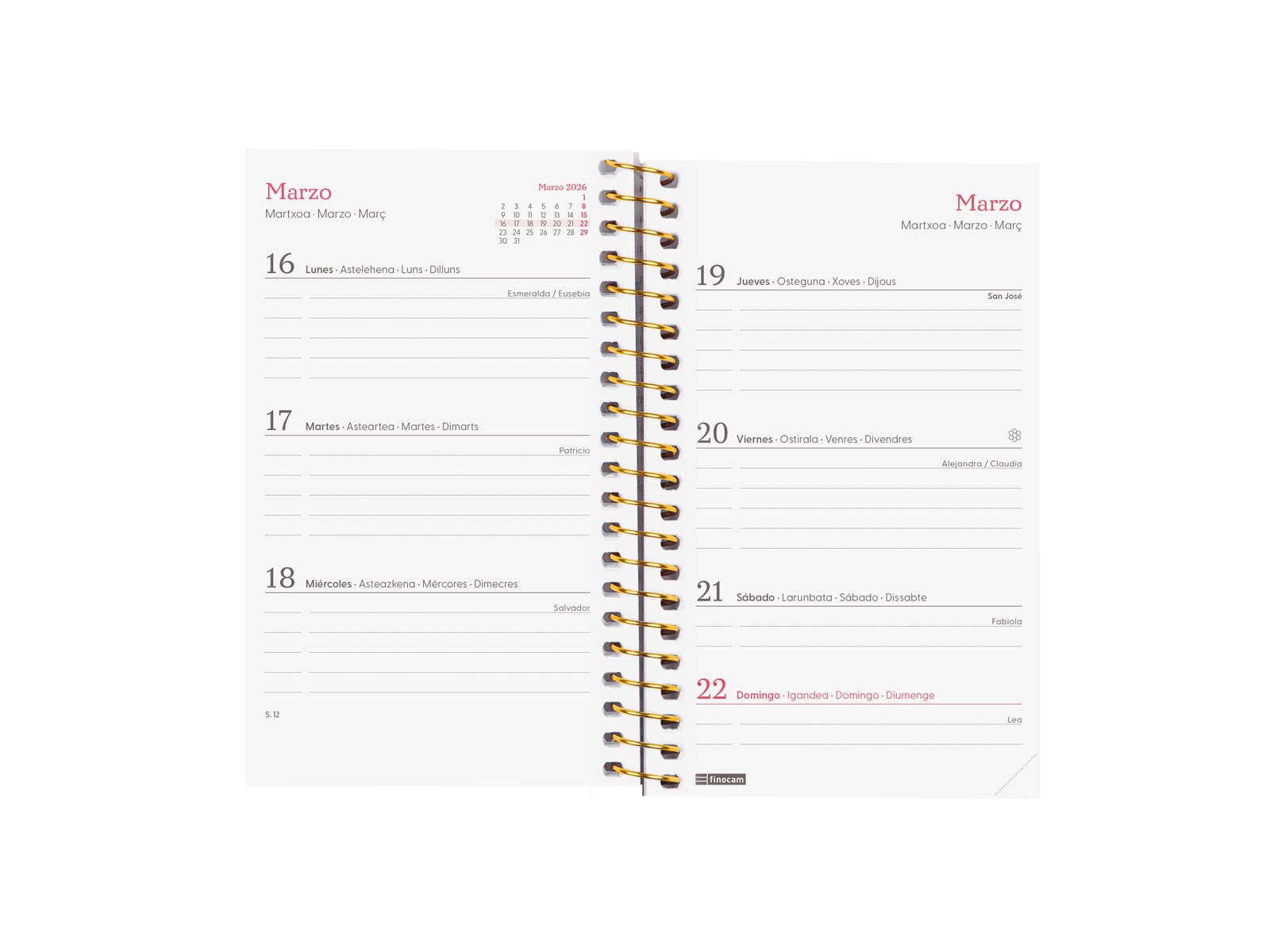 Agenda año 2026 Espiral Trendy Design Collection E3-79x127 mm Semana Vista Horizontal Flora Finocam multicolor castellano multilingüe Multicolor-4