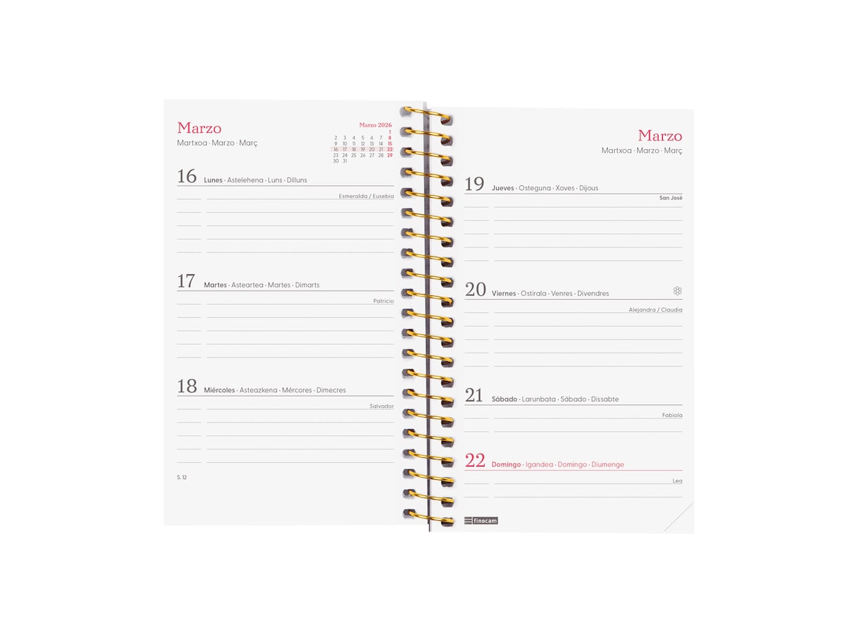Agenda año 2026 Espiral Trendy Design Collection E3-79x127 mm Semana Vista Horizontal Flora Finocam multicolor castellano multilingüe Multicolor-4
