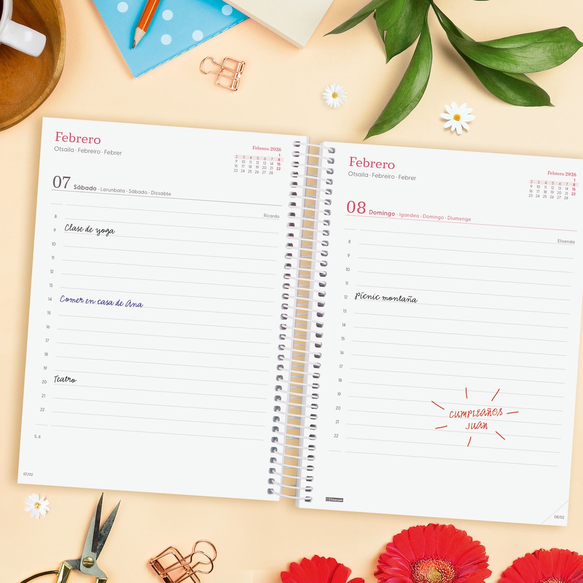 Agenda año 2026 Espiral Trendy Design Collection E10-155x212 mm 1 Día Página Ahora Finocam multicolor castellano multilingüe Multicolor-3