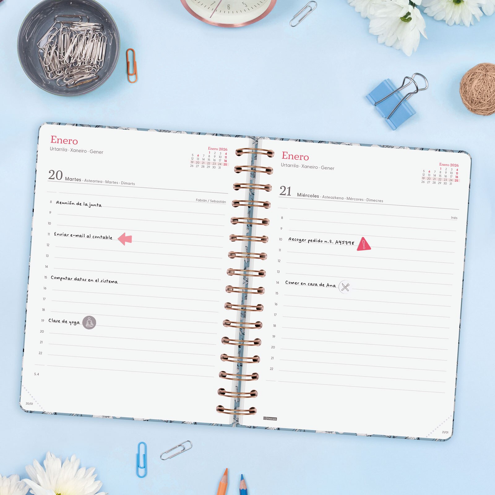 Agenda espiral doble año 2026 Trendy You E10-155x212 mm 1 Día Página Cotton Finocam multicolor castellano multilingüe Multicolor-3