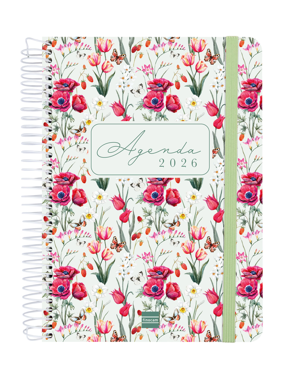 Agenda espiral año 2026 Cloe E10-155x212 mm 1 Día Página Finocam verde castellano Verde-1