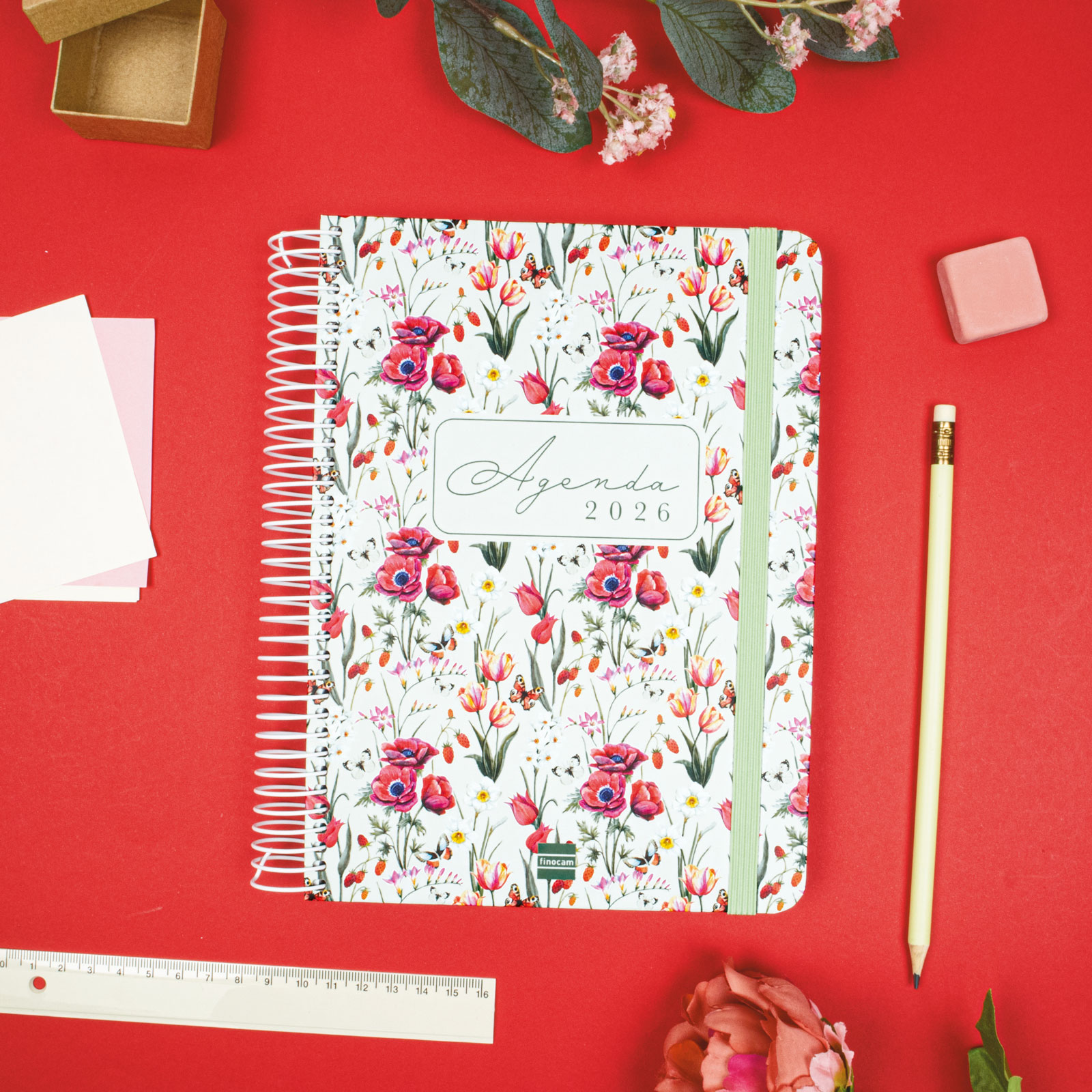 Agenda espiral año 2026 Cloe E10-155x212 mm 1 Día Página Finocam verde castellano Verde-2