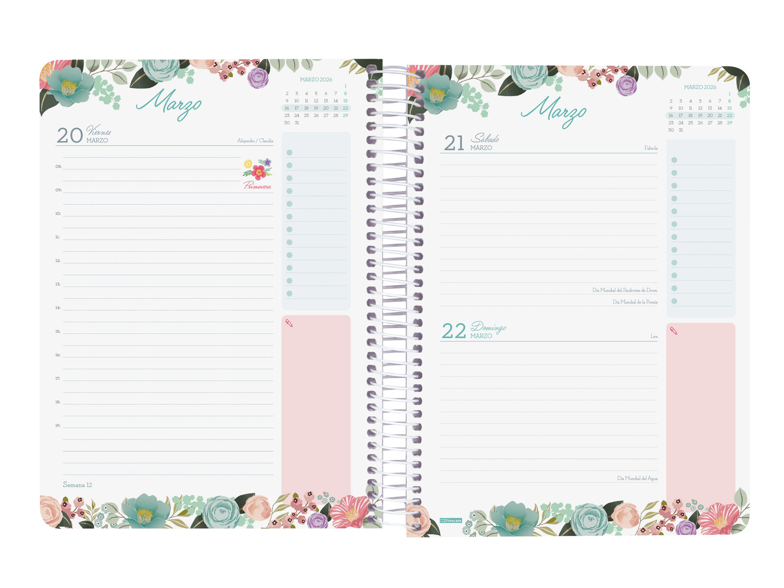 Agenda espiral año 2026 Cloe E10-155x212 mm 1 Día Página Finocam verde castellano Verde-6