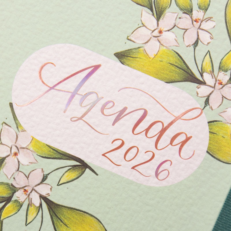 Agenda espiral doble año 2026 The Flower Journal E10-155x212 mm 1 Día Página Finocam verde castellano Verde-9