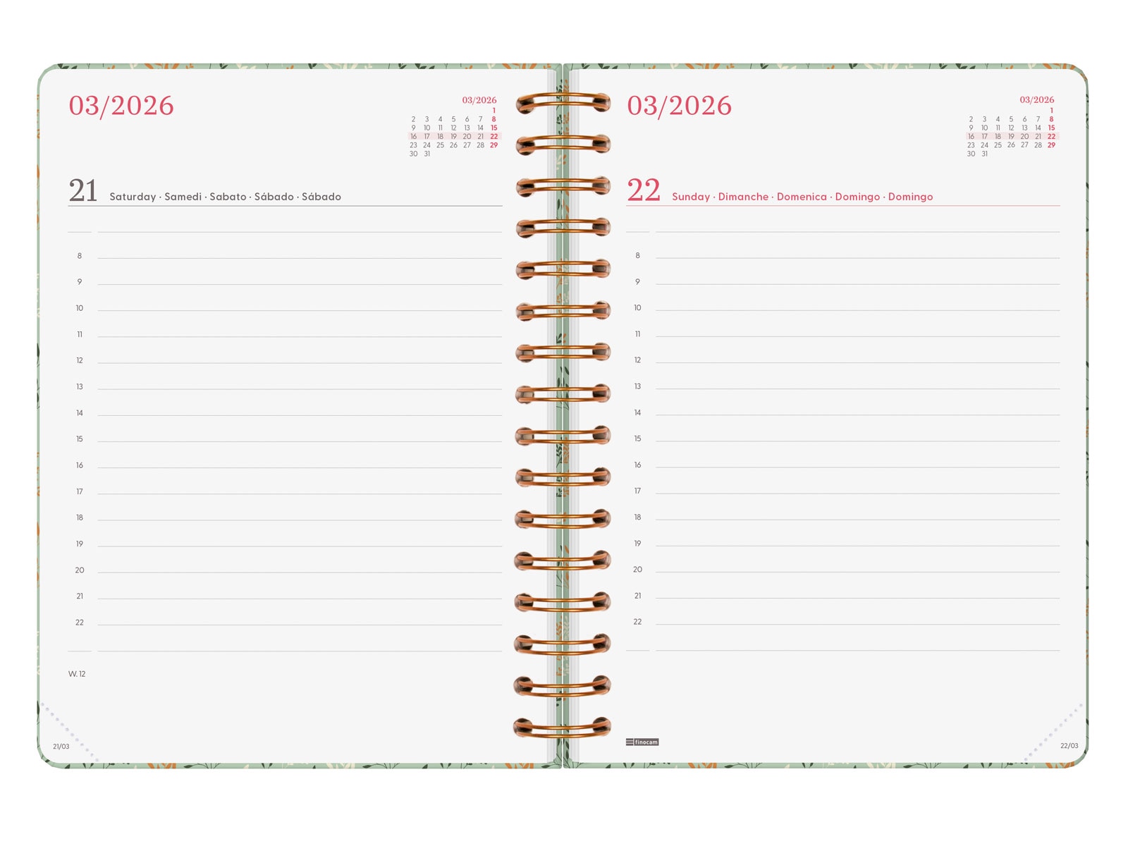 Agenda espiral doble año 2026 Trendy You E10-155x212 mm 1 Día Página Trigo Finocam multicolor internacional multilingüe Multicolor-5
