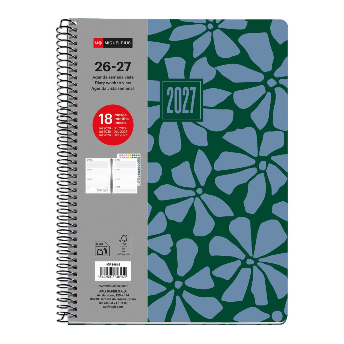 Imagem 0 de Agenda 18 Meses Plus Semana Vista Geo Garden 2026-27 Miquelrius