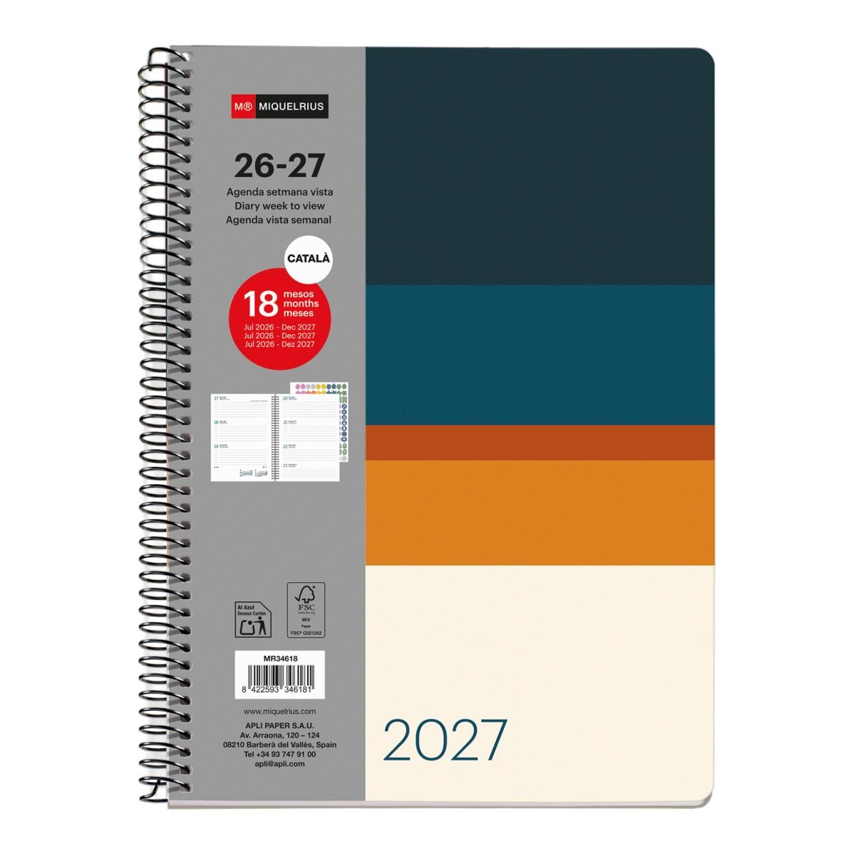 Imagen 0 de Agenda 18 Meses Plus Semana Vista Catalán Sunset 2026-27 Miquelrius