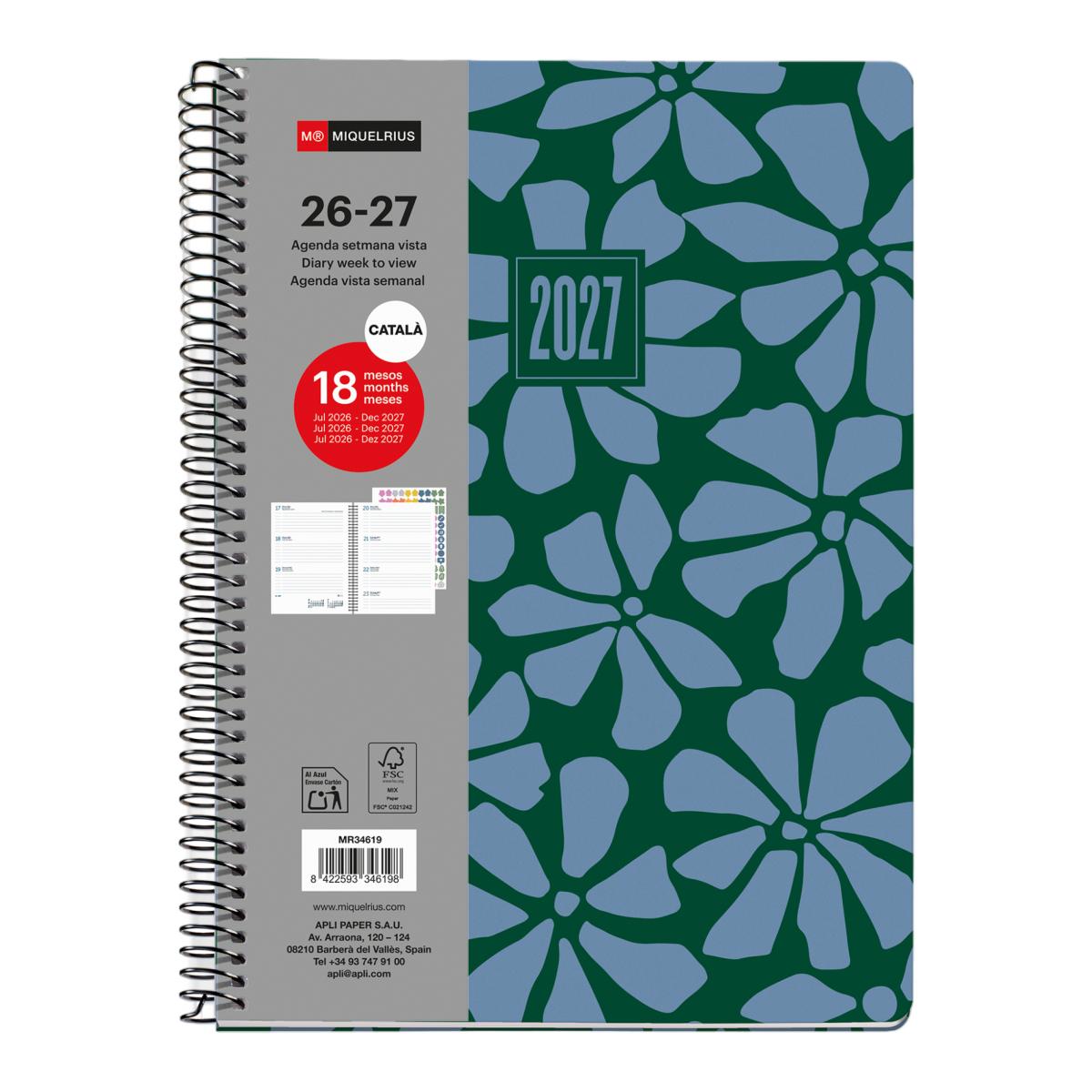 Imagem 0 de Agenda 18 Meses Plus Semana Vista Catalán Geo Garden 2026-27 Miquelrius