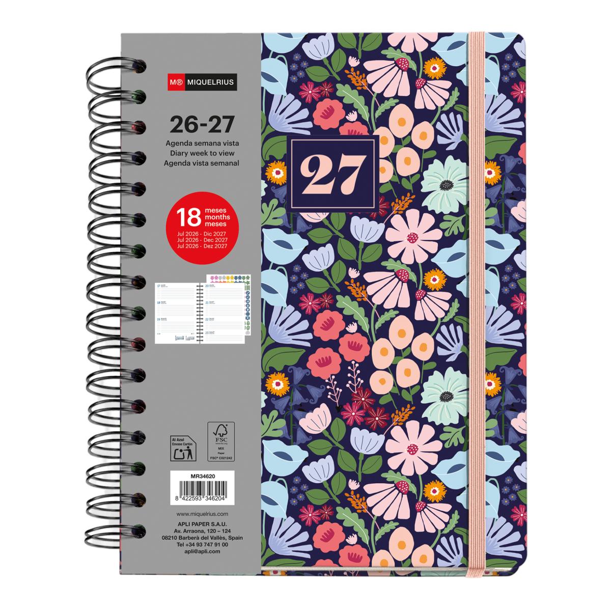 Imagen 0 de Agenda 18 Meses Plus Wire-O Semana Vista Black Bloom 2026-27 Miquelrius