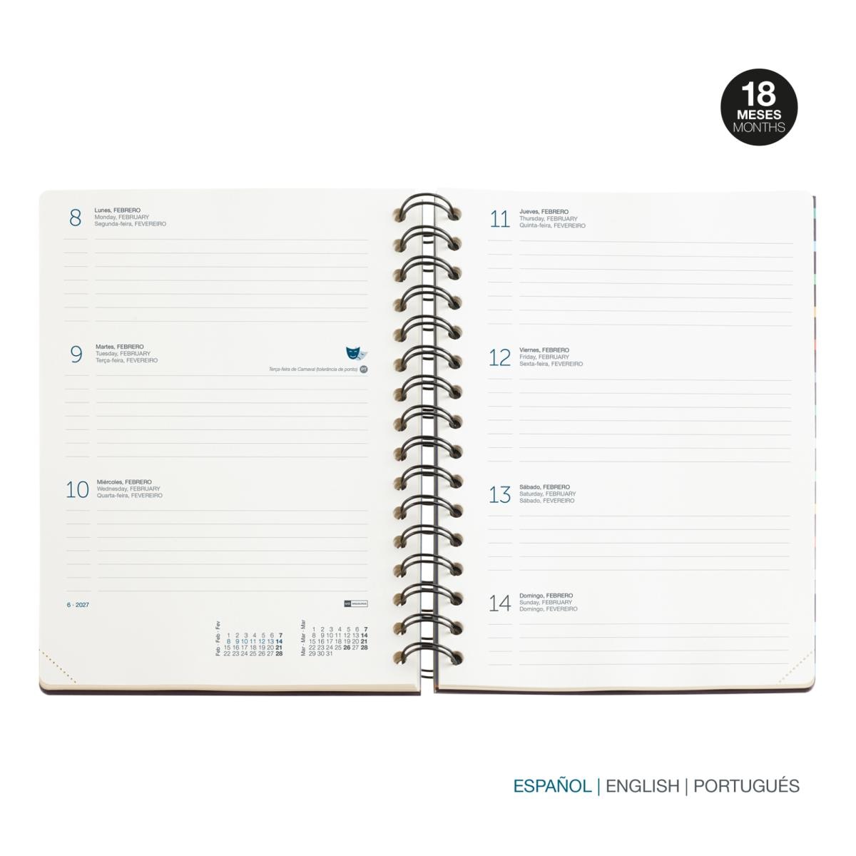Agenda 18 Meses Plus Wire-O Semana Vista Black Bloom 2026-27 Miquelrius Multicolor-3