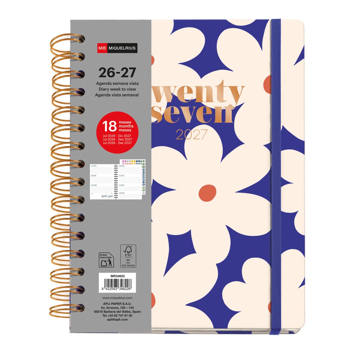 Imagen 0 de Agenda 18 Meses Plus Wire-O Semana Vista Bold Daisy 2026-27 Miquelrius