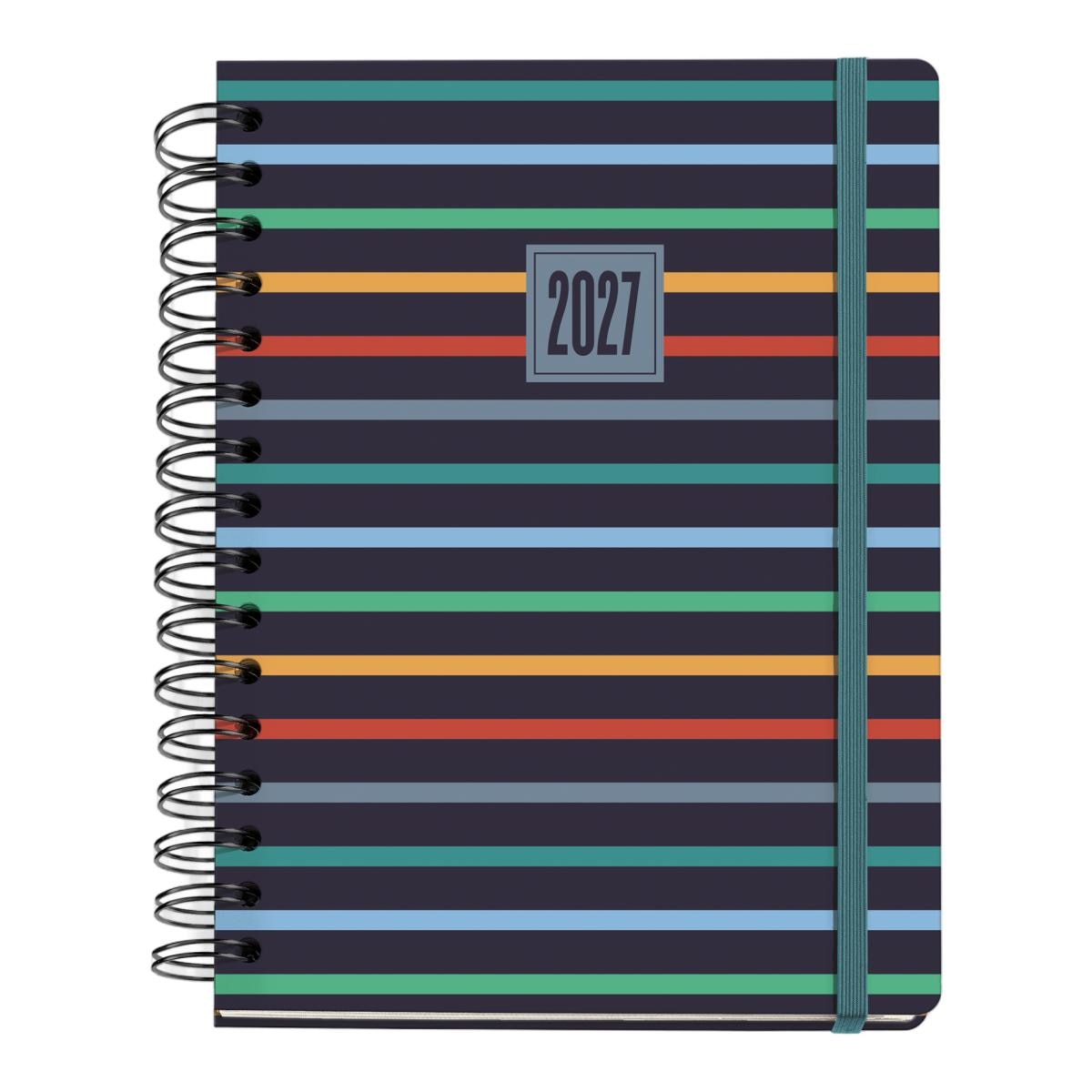Agenda 18 Meses Plus Wire-O Semana Vista Stripes 2026-27 Miquelrius Multicolor-2