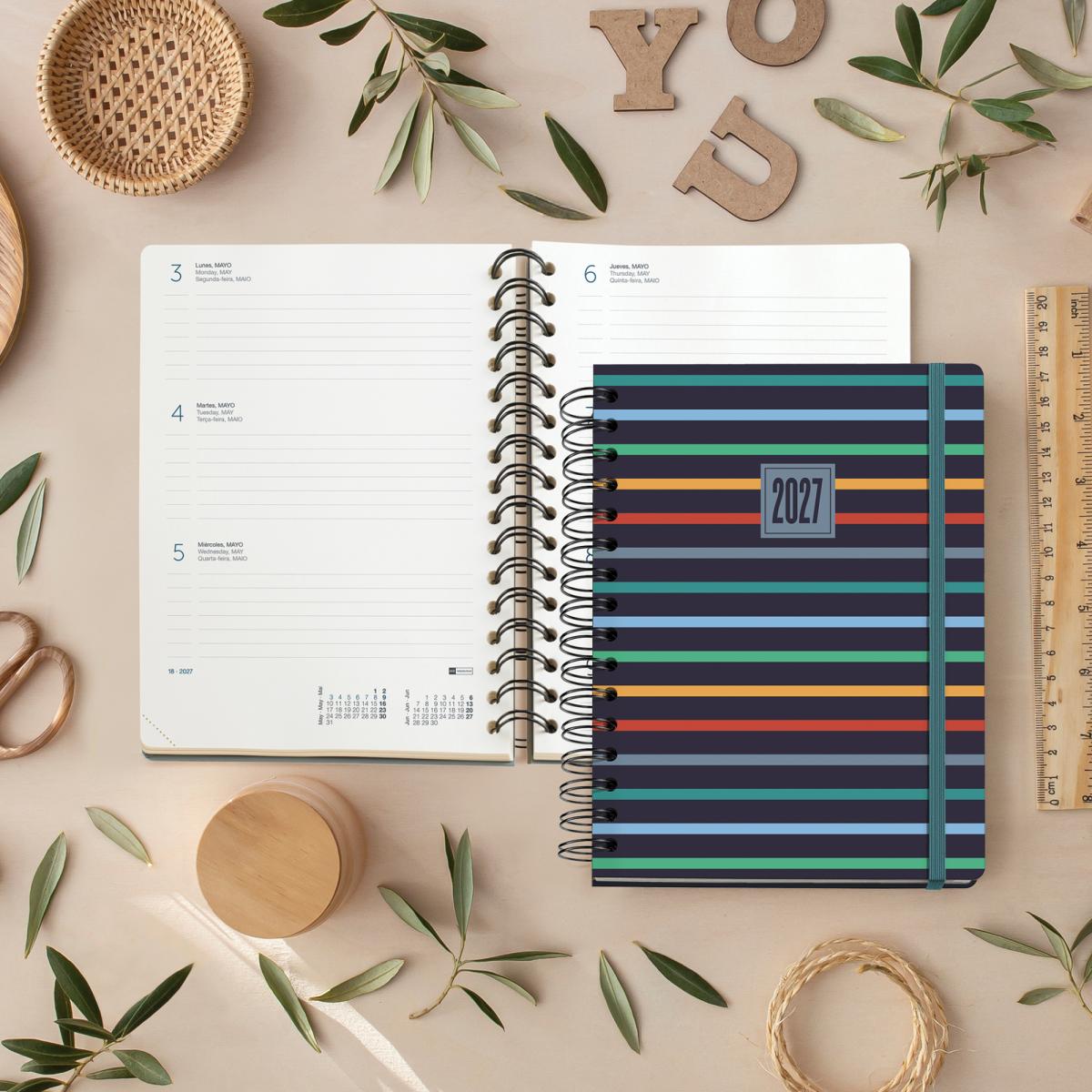 Agenda 18 Meses Plus Wire-O Semana Vista Stripes 2026-27 Miquelrius Multicolor-8